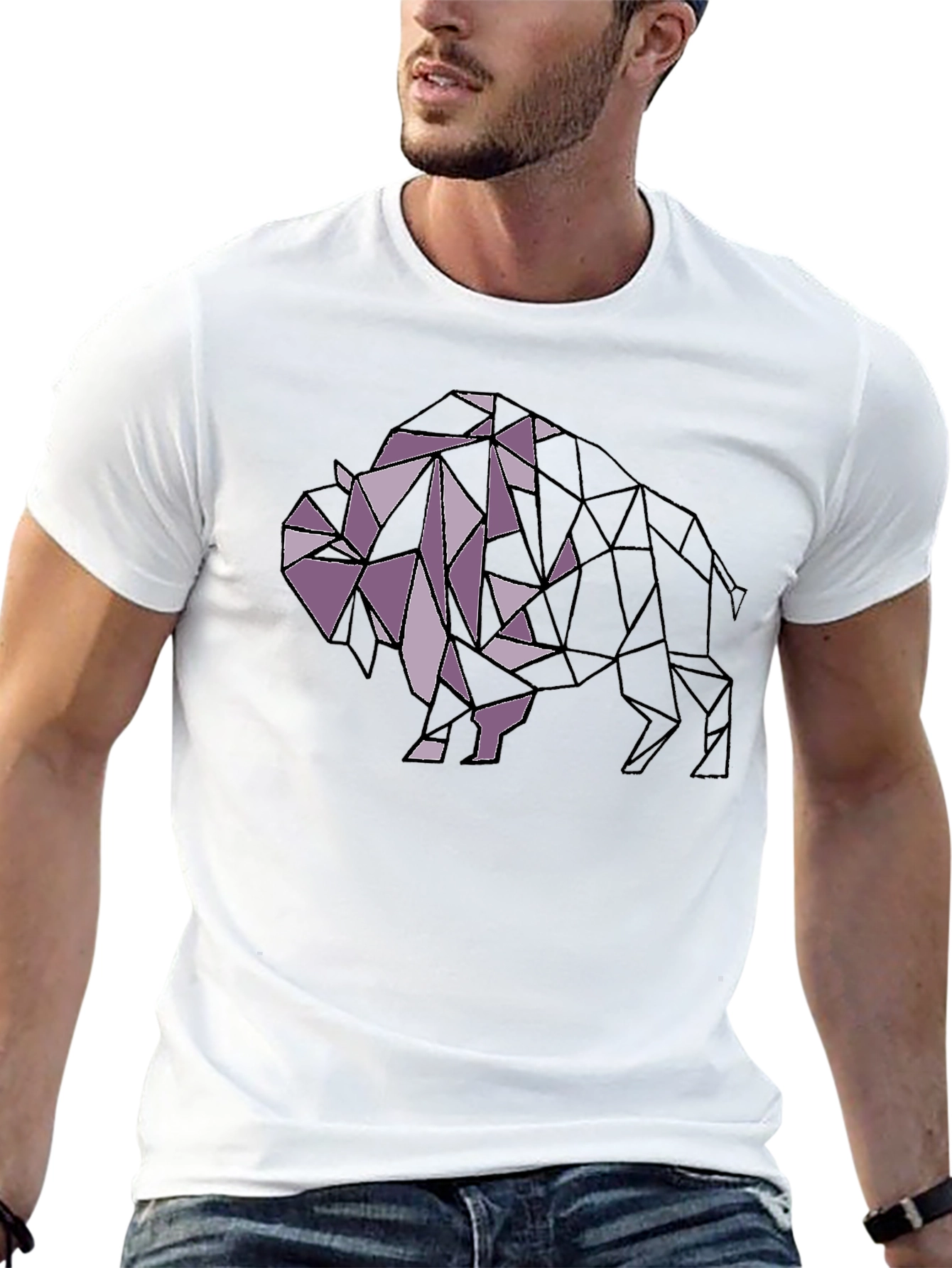 Geometric Bison Graphic Tee - Modern Style