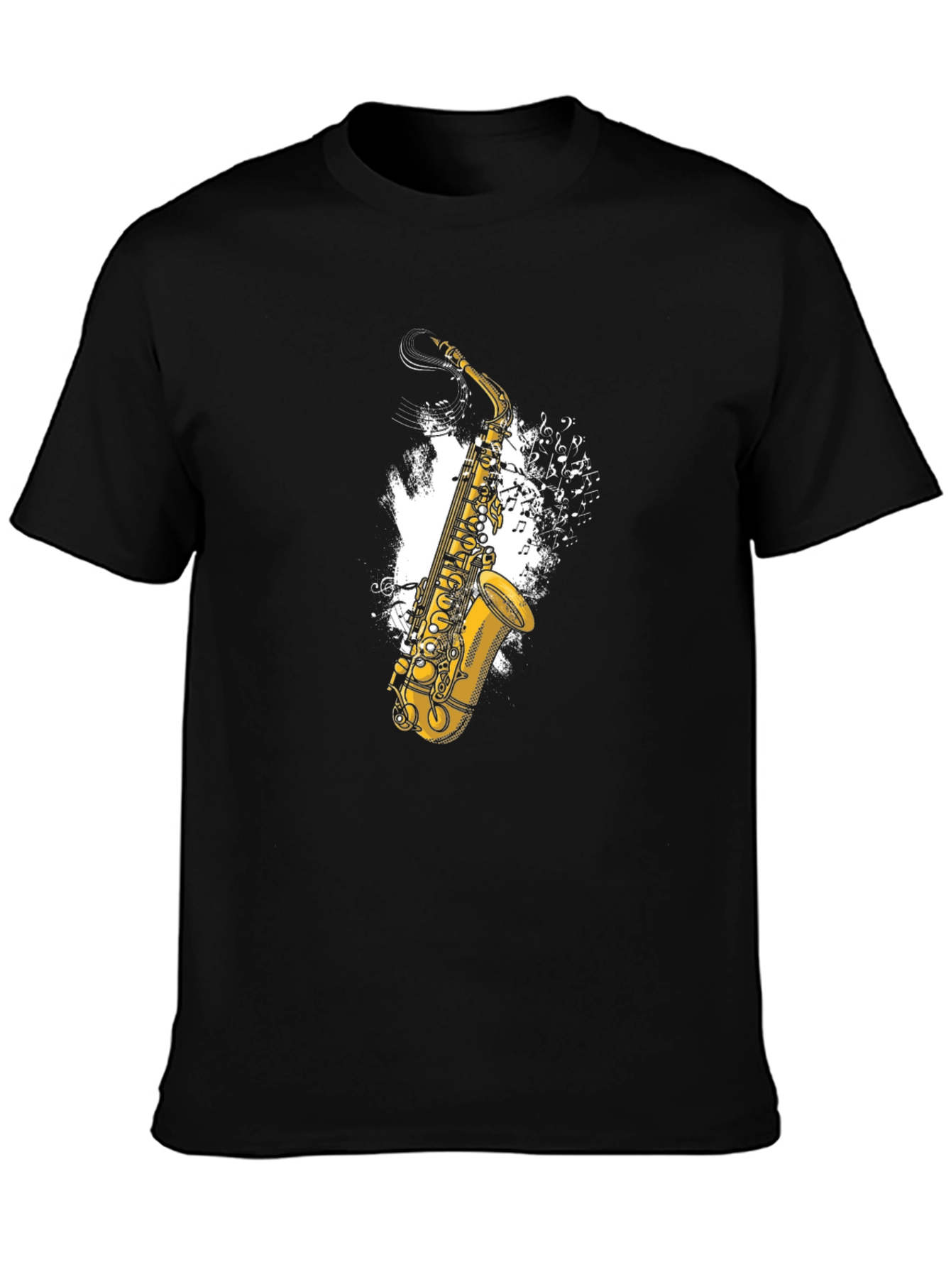 Saxophone Music Notes Graphic Tee - Black Cotton T-Shirt