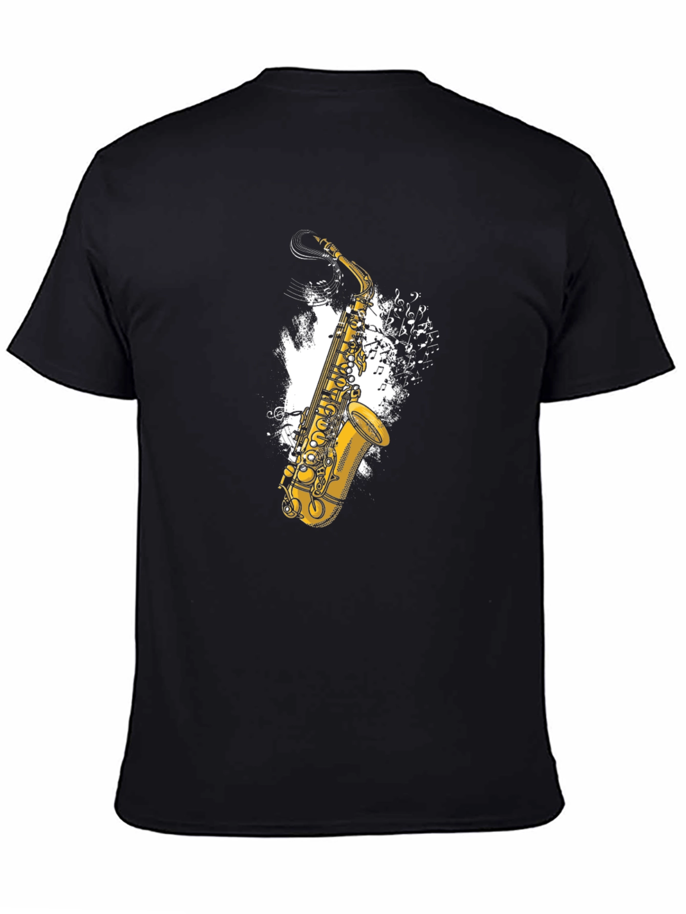 Saxophone Music Notes Graphic Tee - Black Cotton T-Shirt