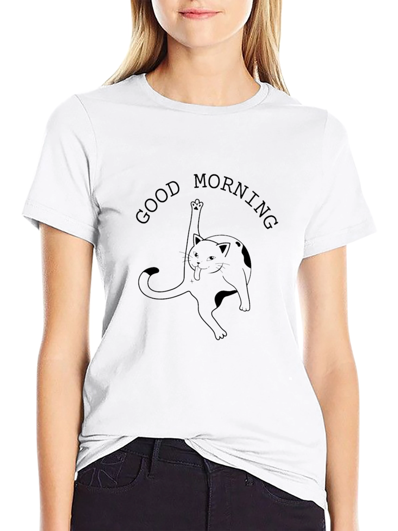 Good Morning Cat Graphic Tee - Black