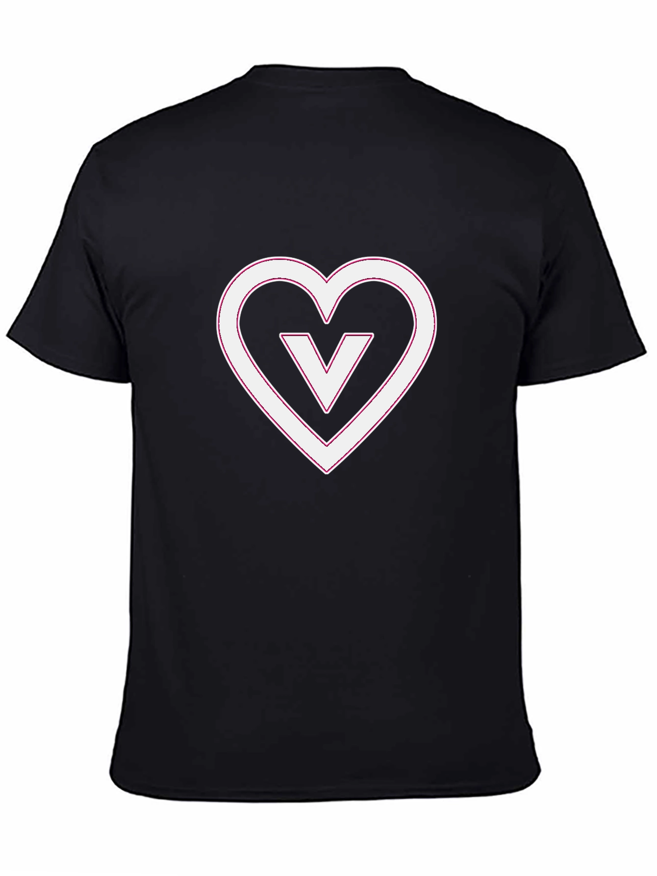 Black T-Shirt with White V Heart Graphic