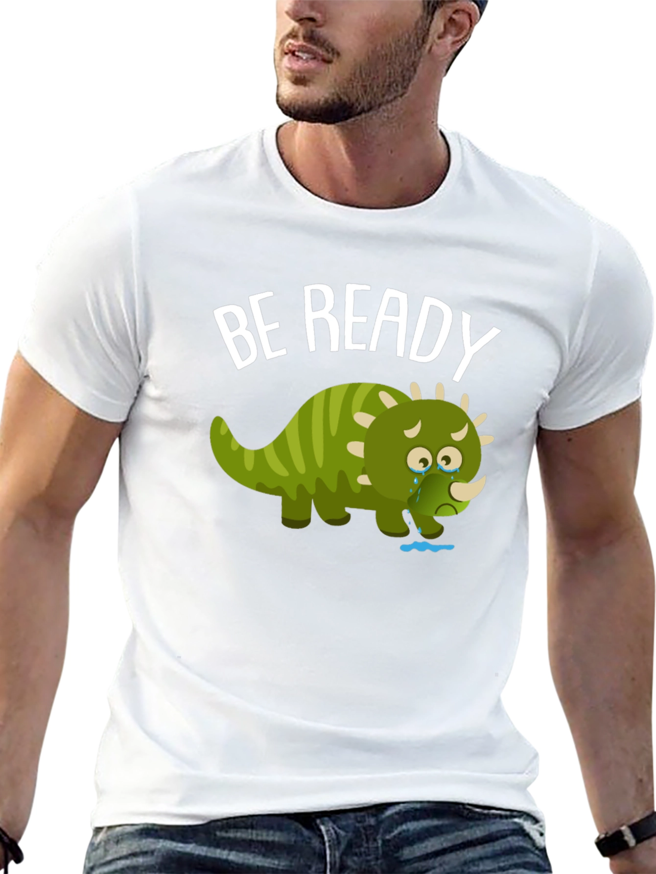 Be Ready T-Shirt with Crying Triceratops Design