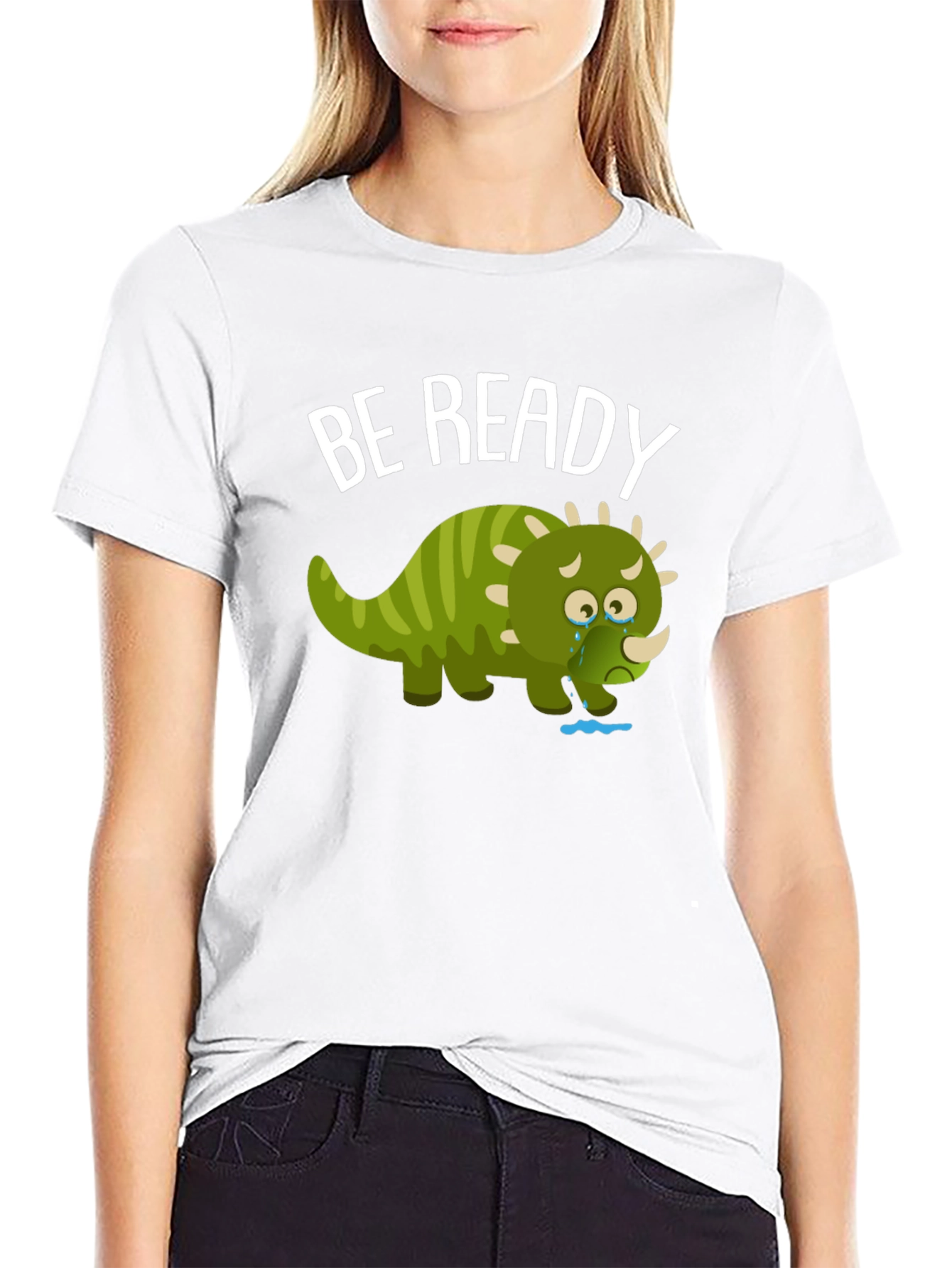 Be Ready T-Shirt with Crying Triceratops Design