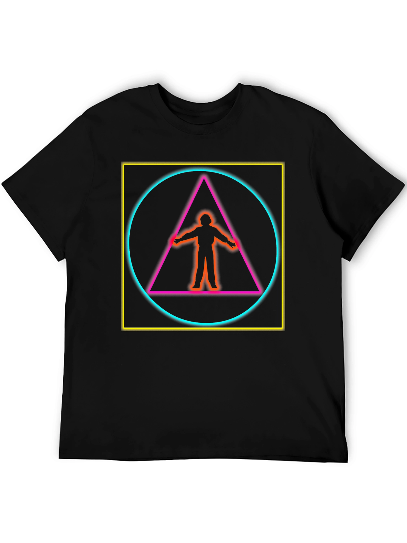 Geometric Neon Graphic Tee - Edgy Style