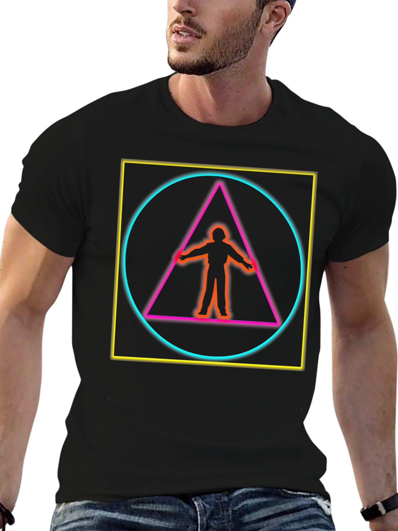 Geometric Neon Graphic Tee - Edgy Style