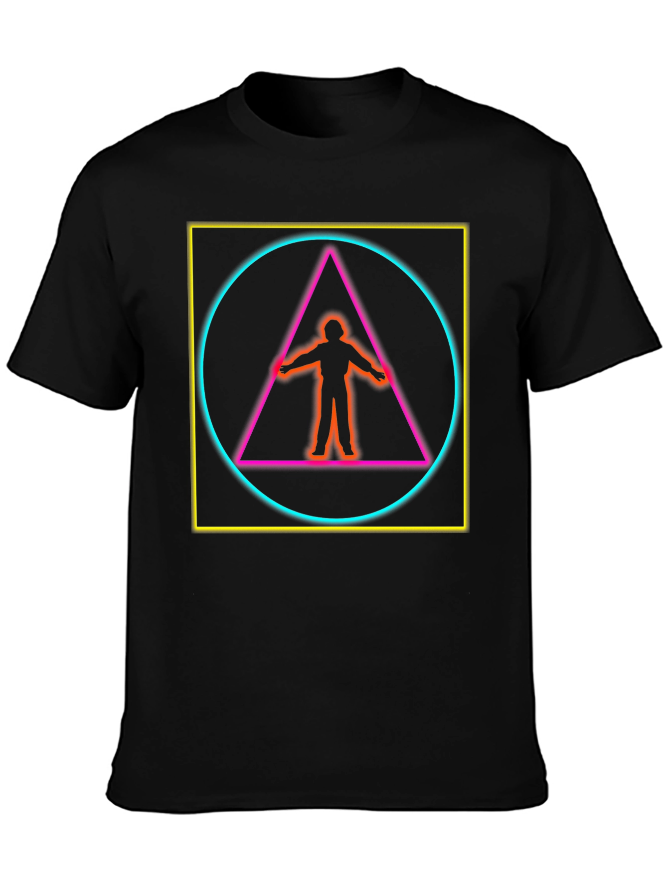 Geometric Neon Graphic Tee - Edgy Style