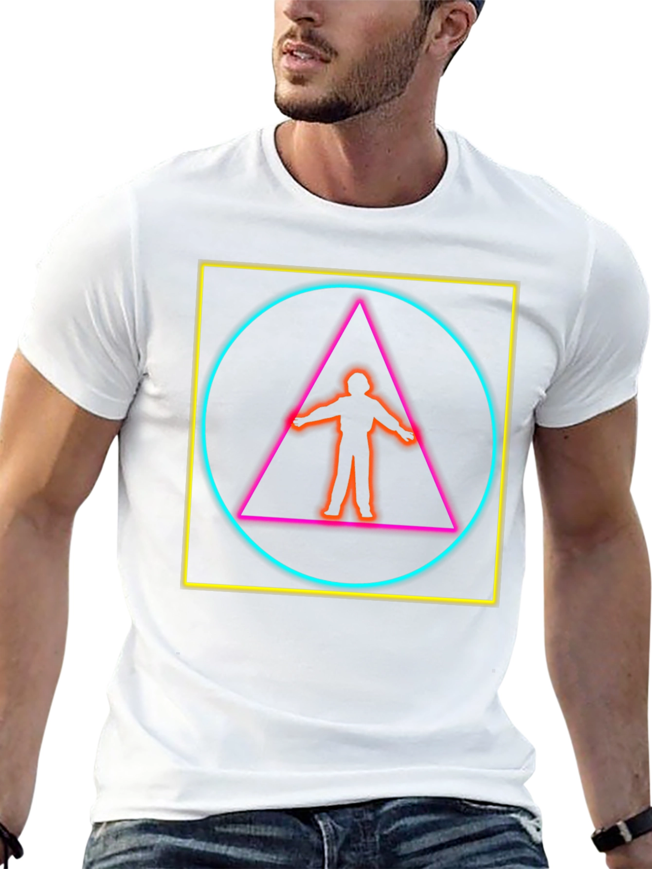 Geometric Neon Graphic Tee - Edgy Style