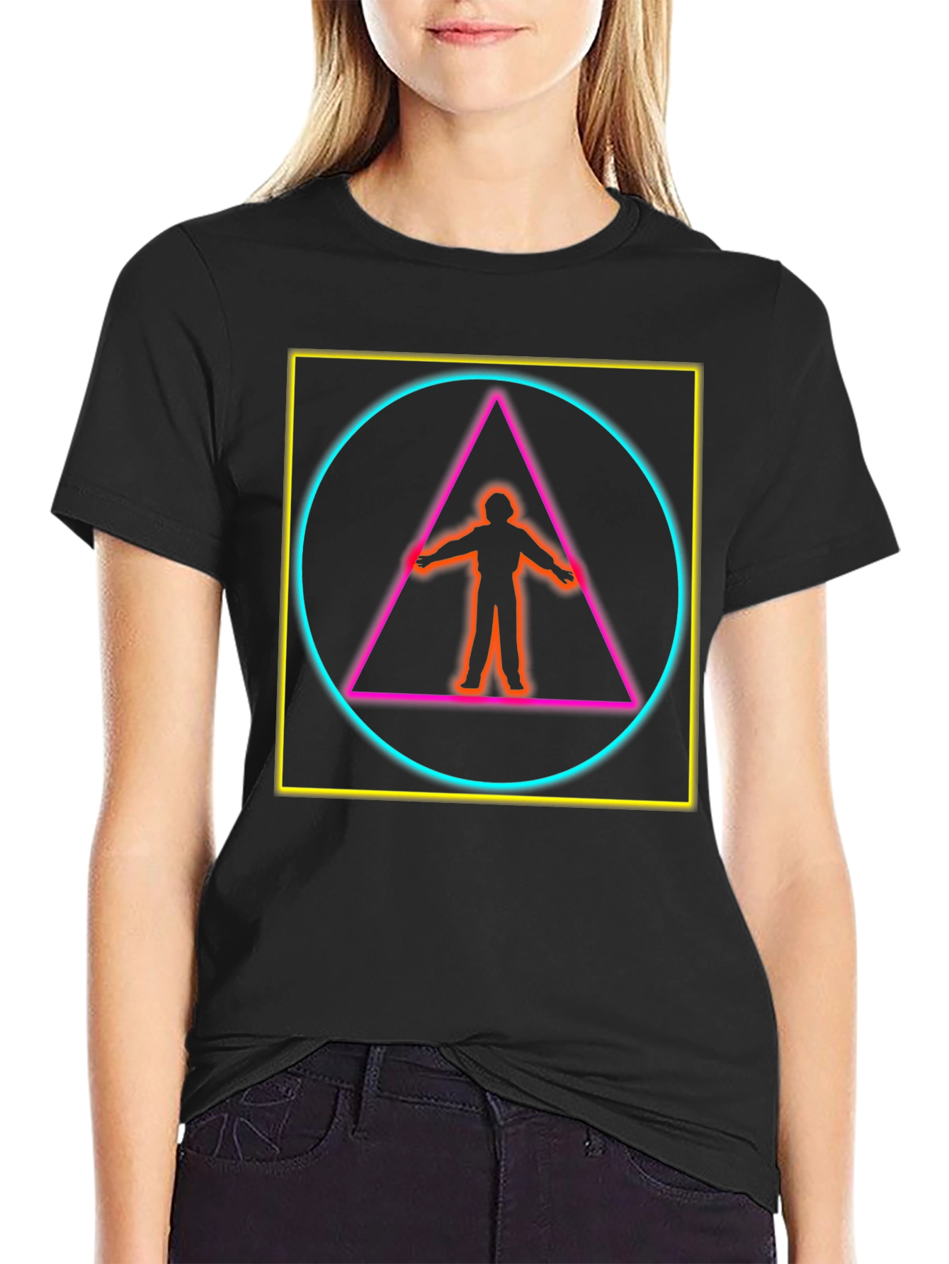 Geometric Neon Graphic Tee - Edgy Style