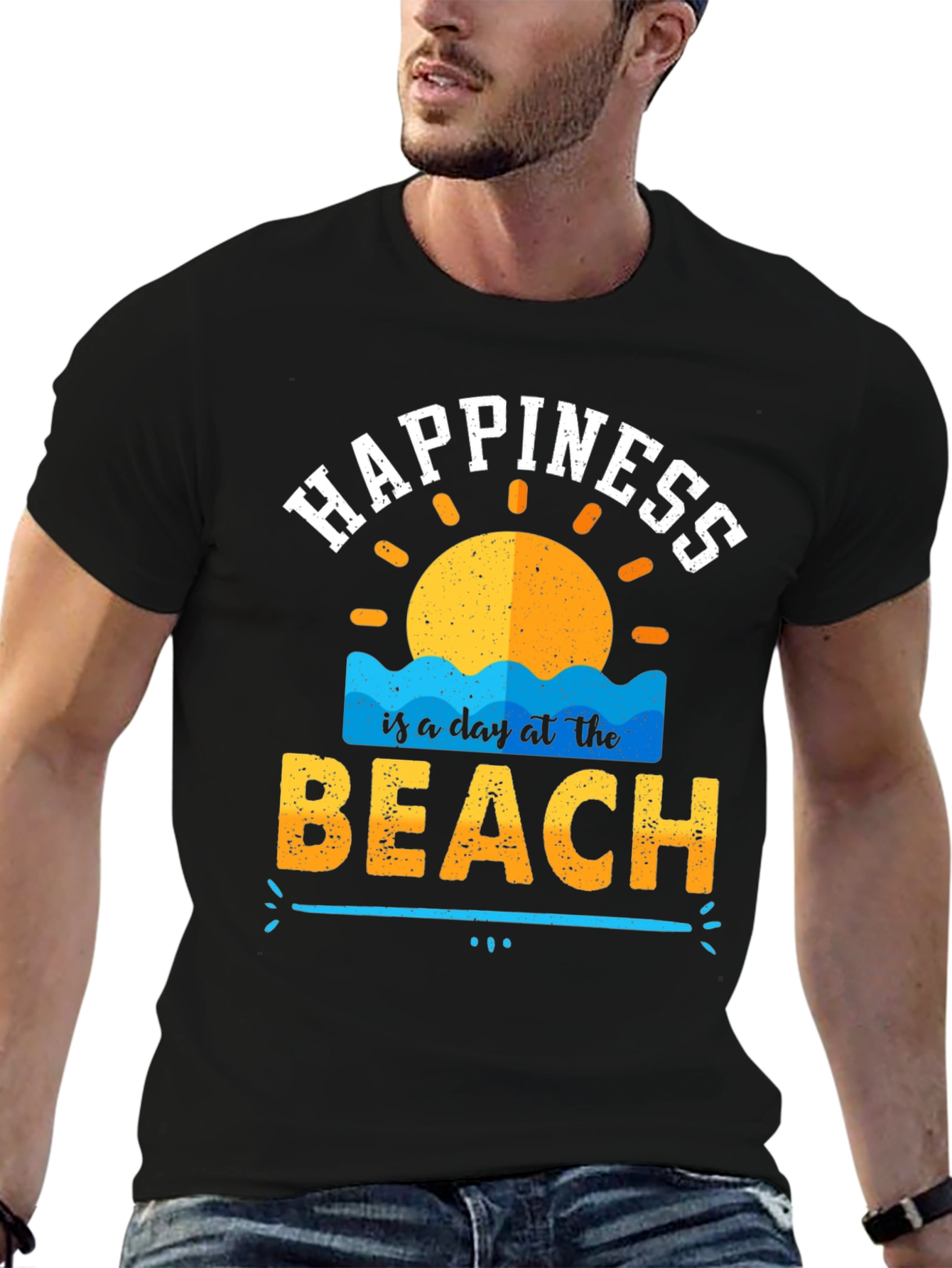 Happiness is a Day at the Beach Black T-Shirt