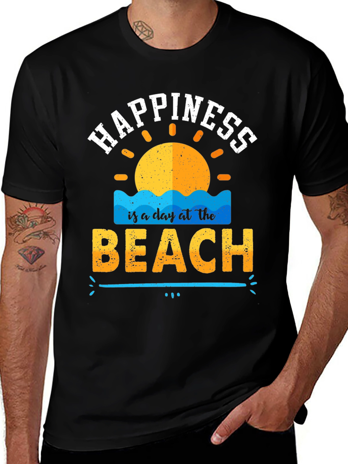 Happiness is a Day at the Beach Black T-Shirt