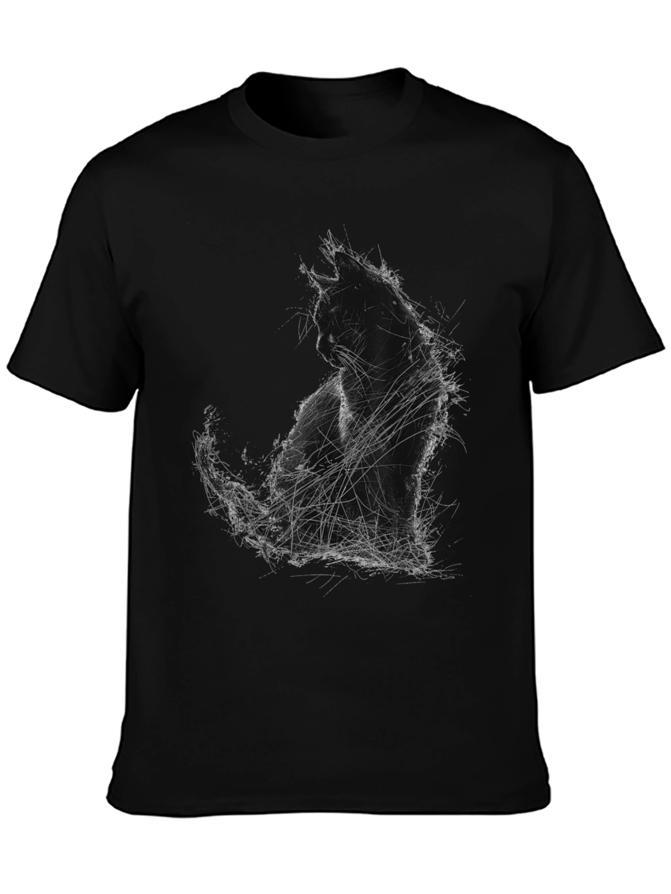 Abstract Cat Graphic Print Black T-Shirt
