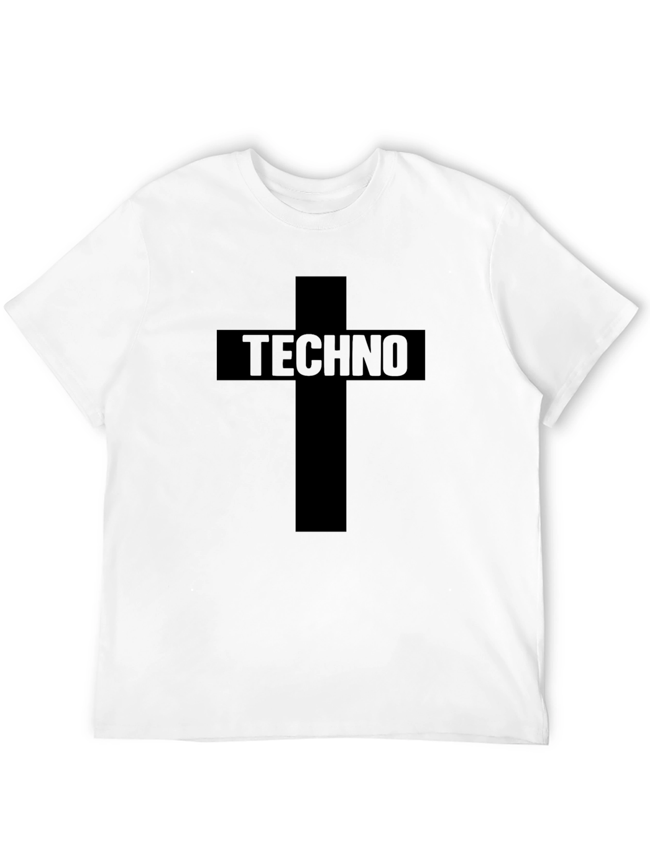 Techno Music Graphic T-Shirt - Cross Design - Black
