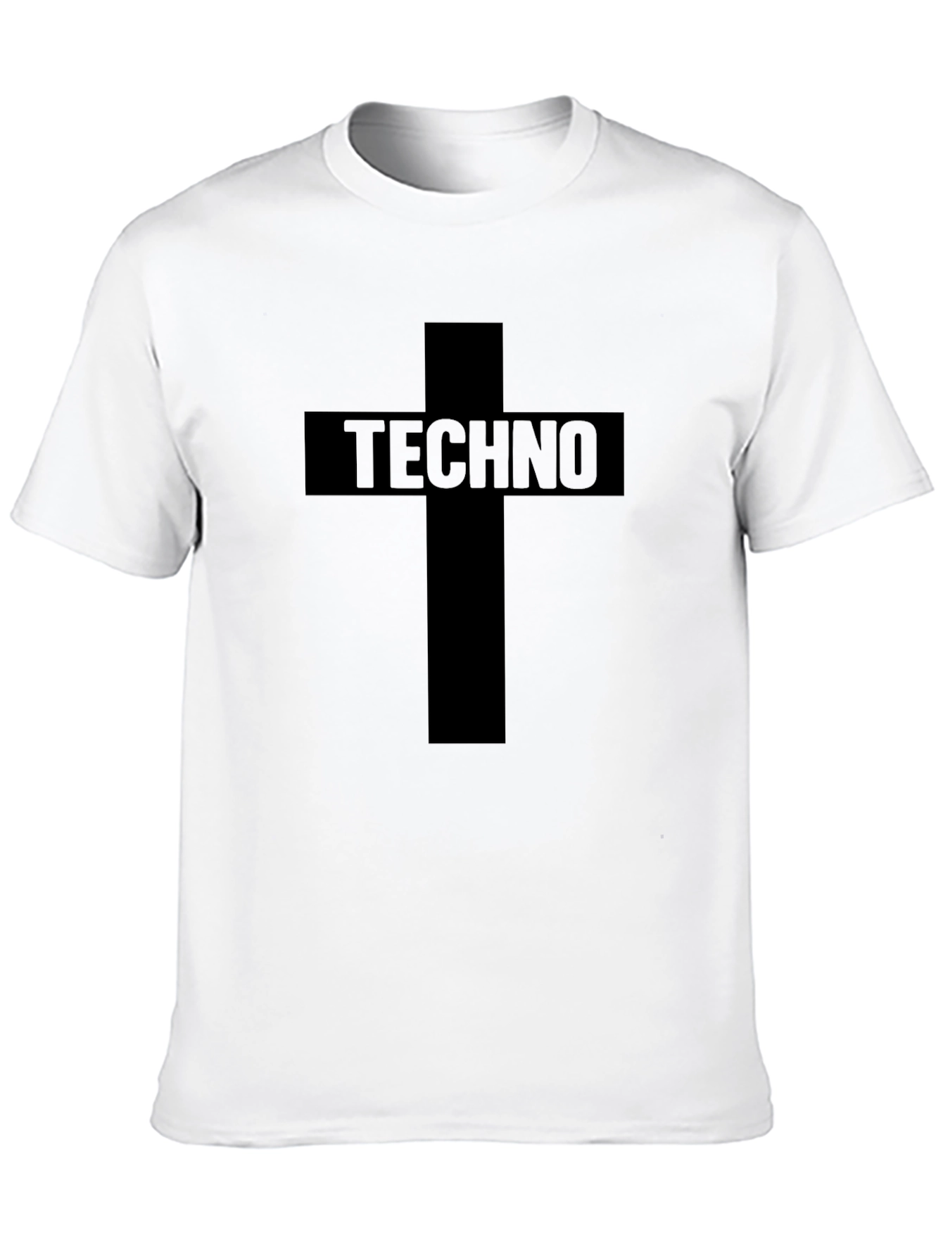 Techno Music Graphic T-Shirt - Cross Design - Black