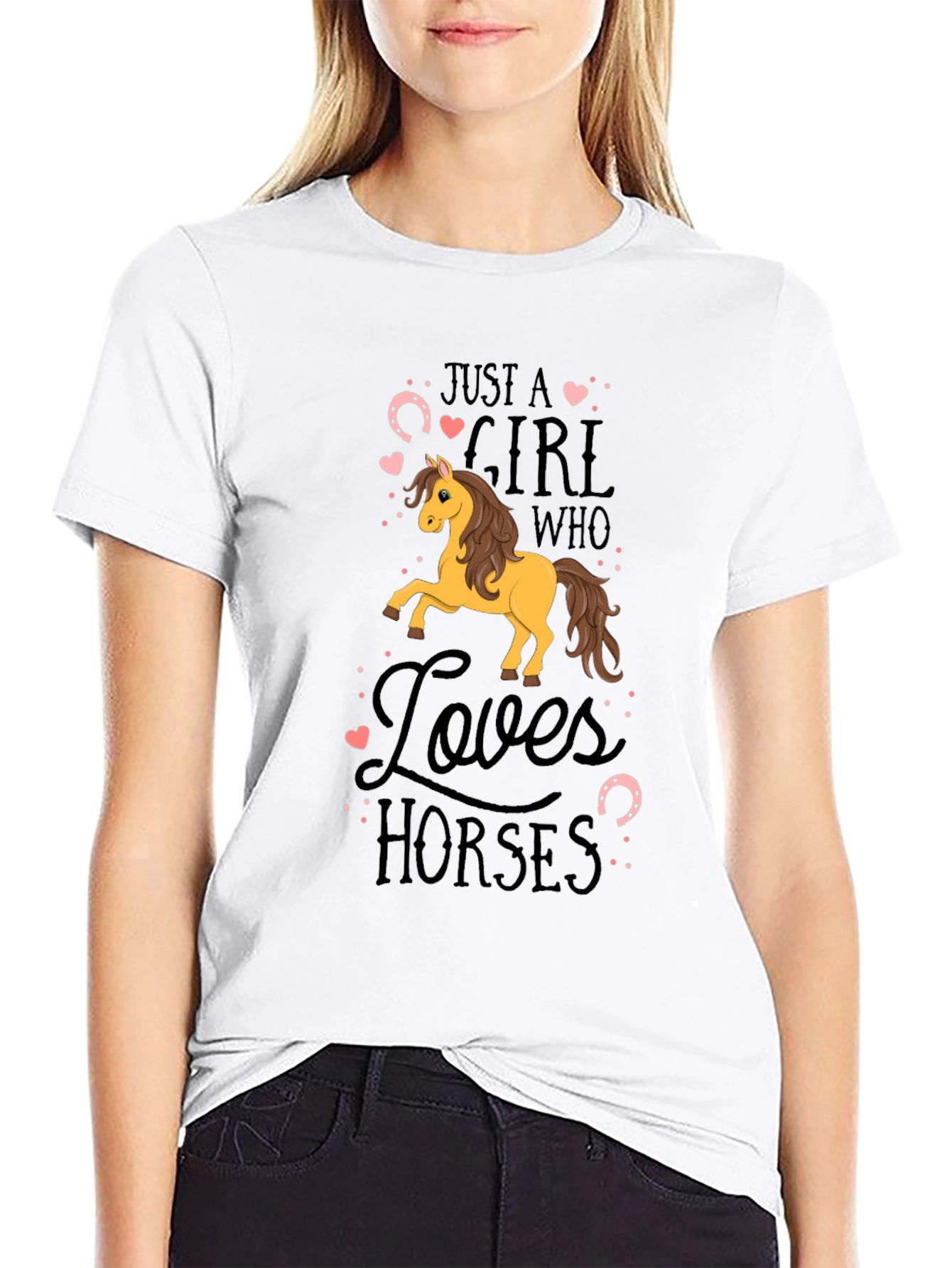 Girl Who Loves Horses Black T-Shirt