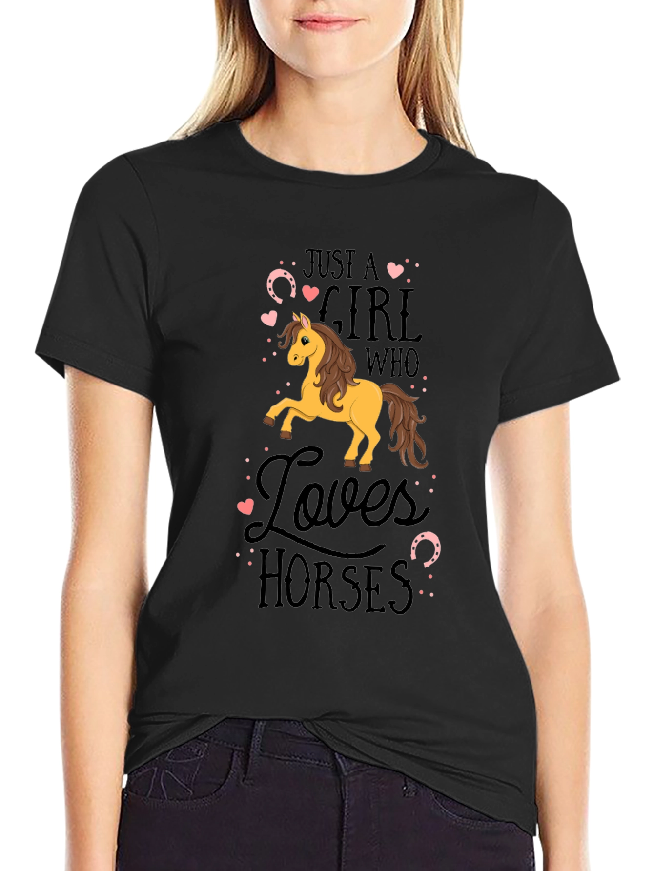 Girl Who Loves Horses Black T-Shirt
