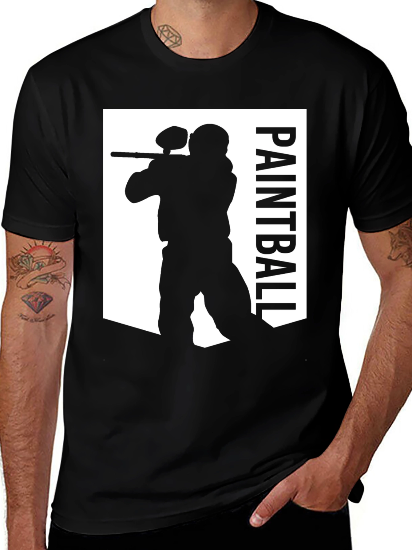 Paintball Player Graphic Tee - Black Cotton Shirt
