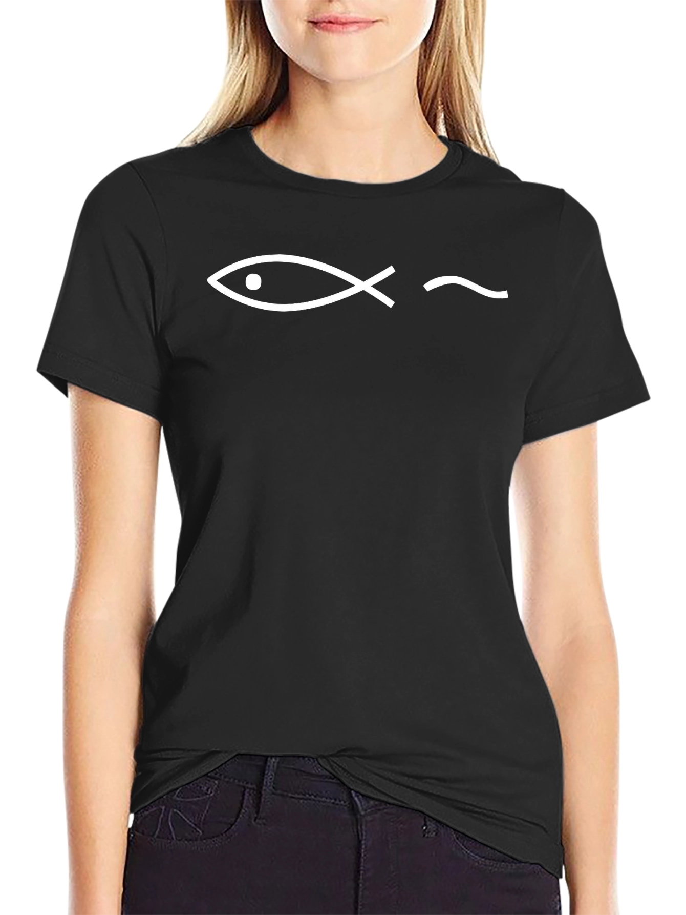 Black Christian Fish & Darwin Fish T-Shirt