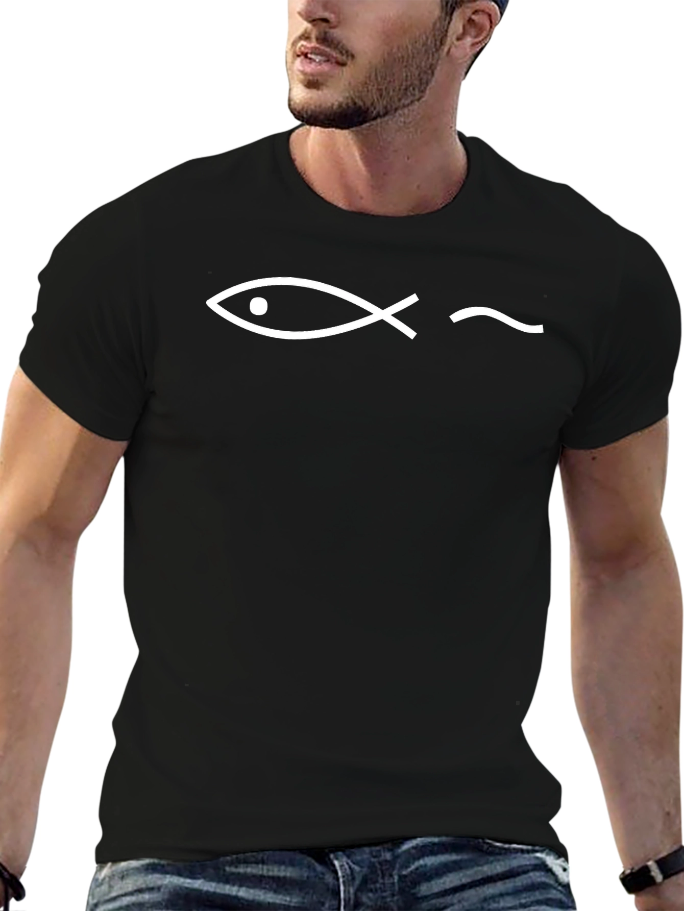 Black Christian Fish & Darwin Fish T-Shirt