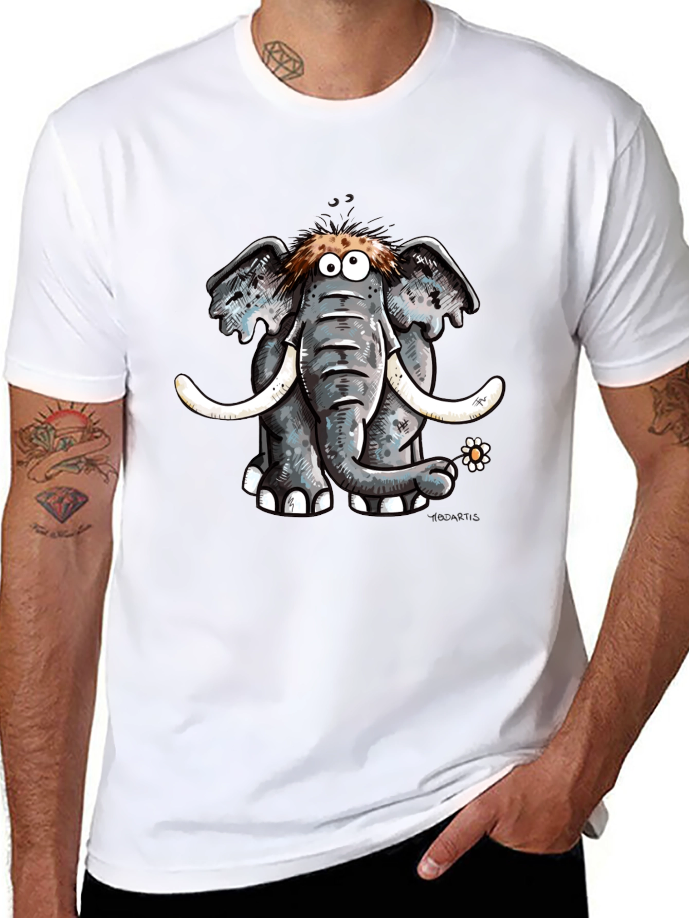 Cartoon Elephant Graphic Tee - Black