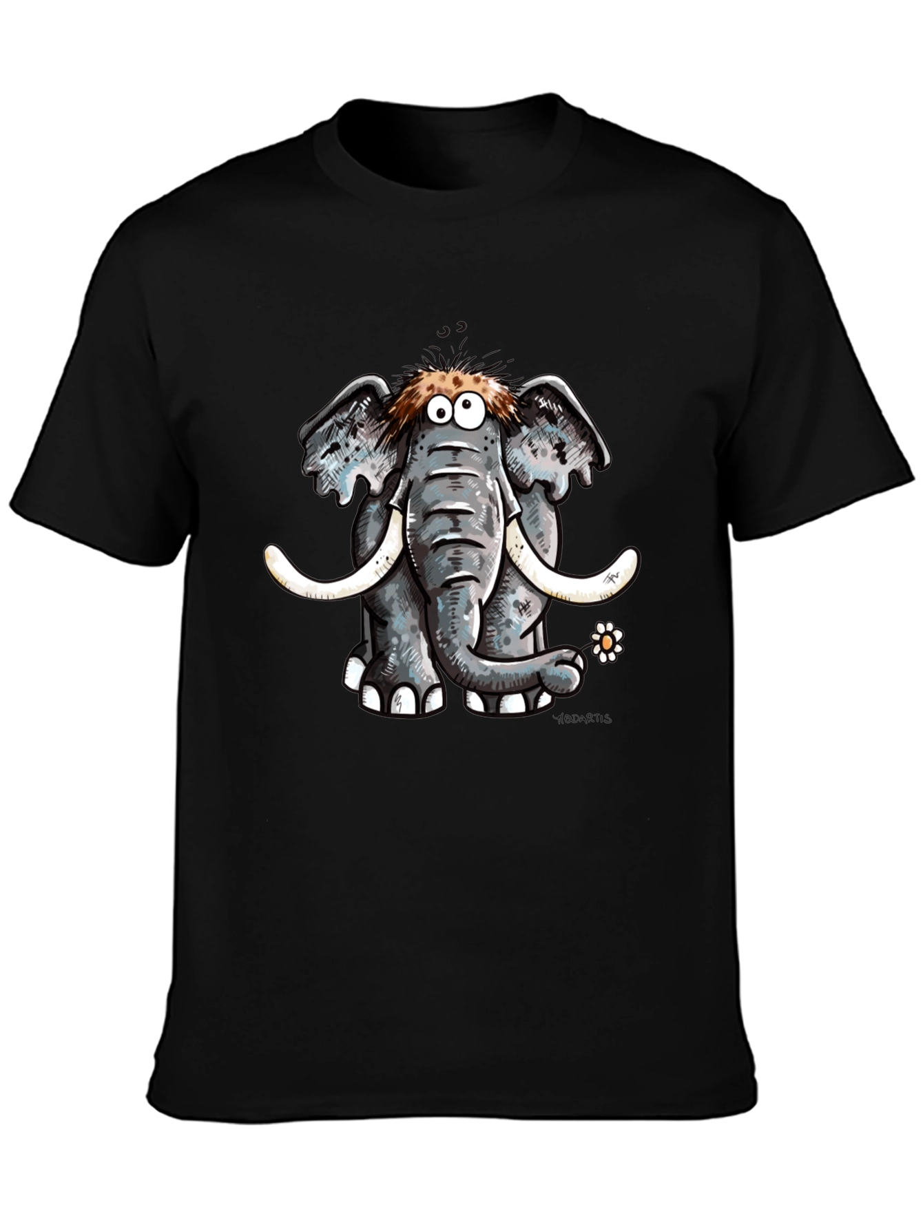 Cartoon Elephant Graphic Tee - Black