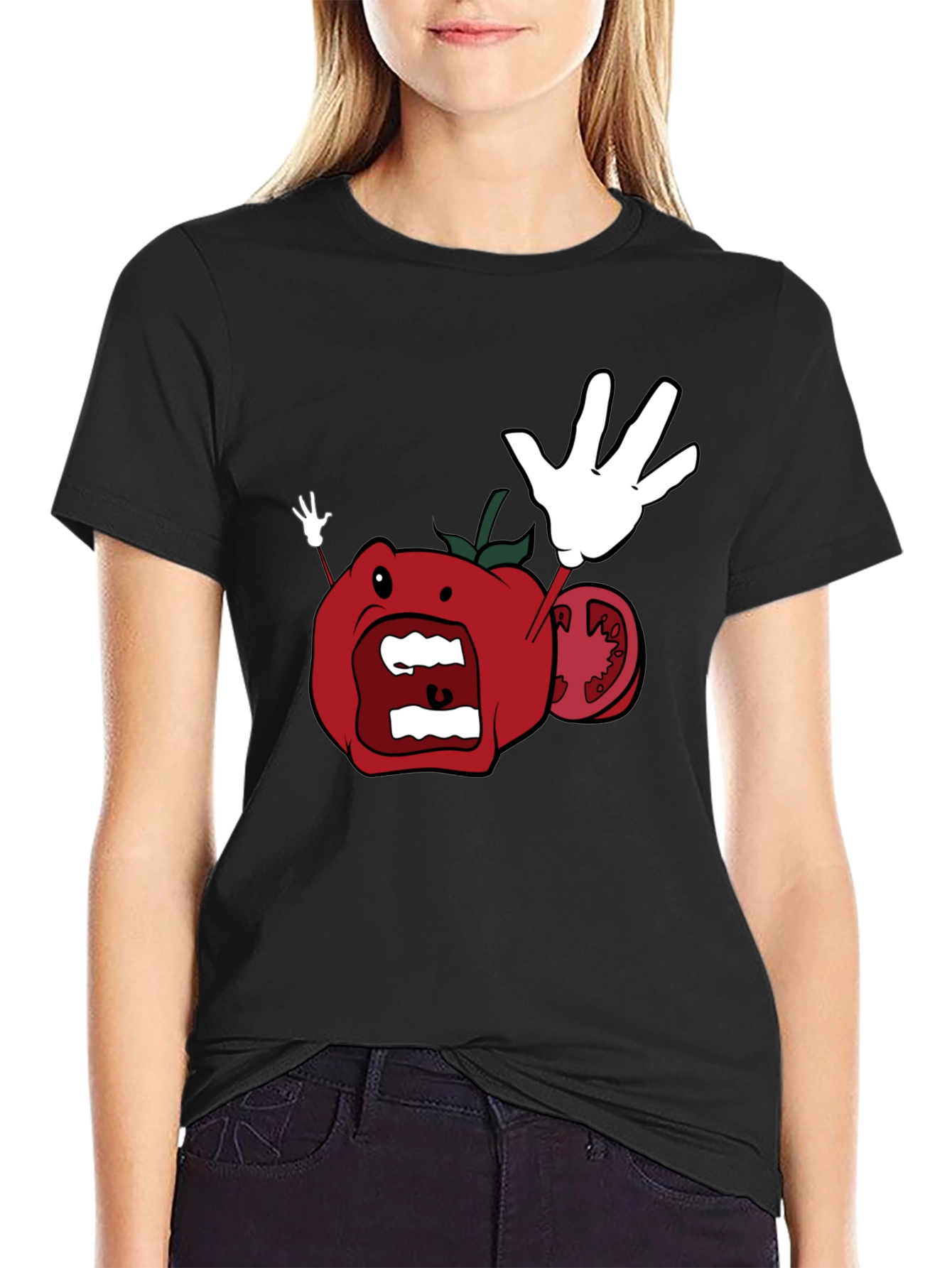 Tomato Cartoon Black T-Shirt