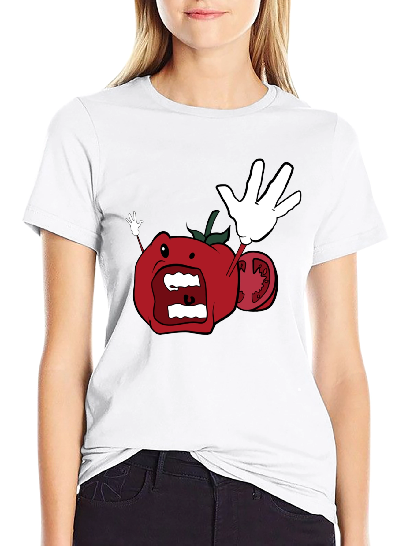 Tomato Cartoon Black T-Shirt