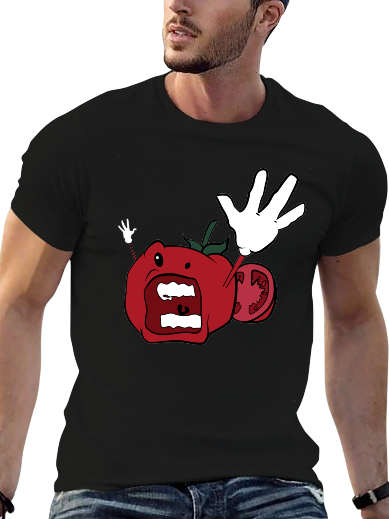 Tomato Cartoon Black T-Shirt