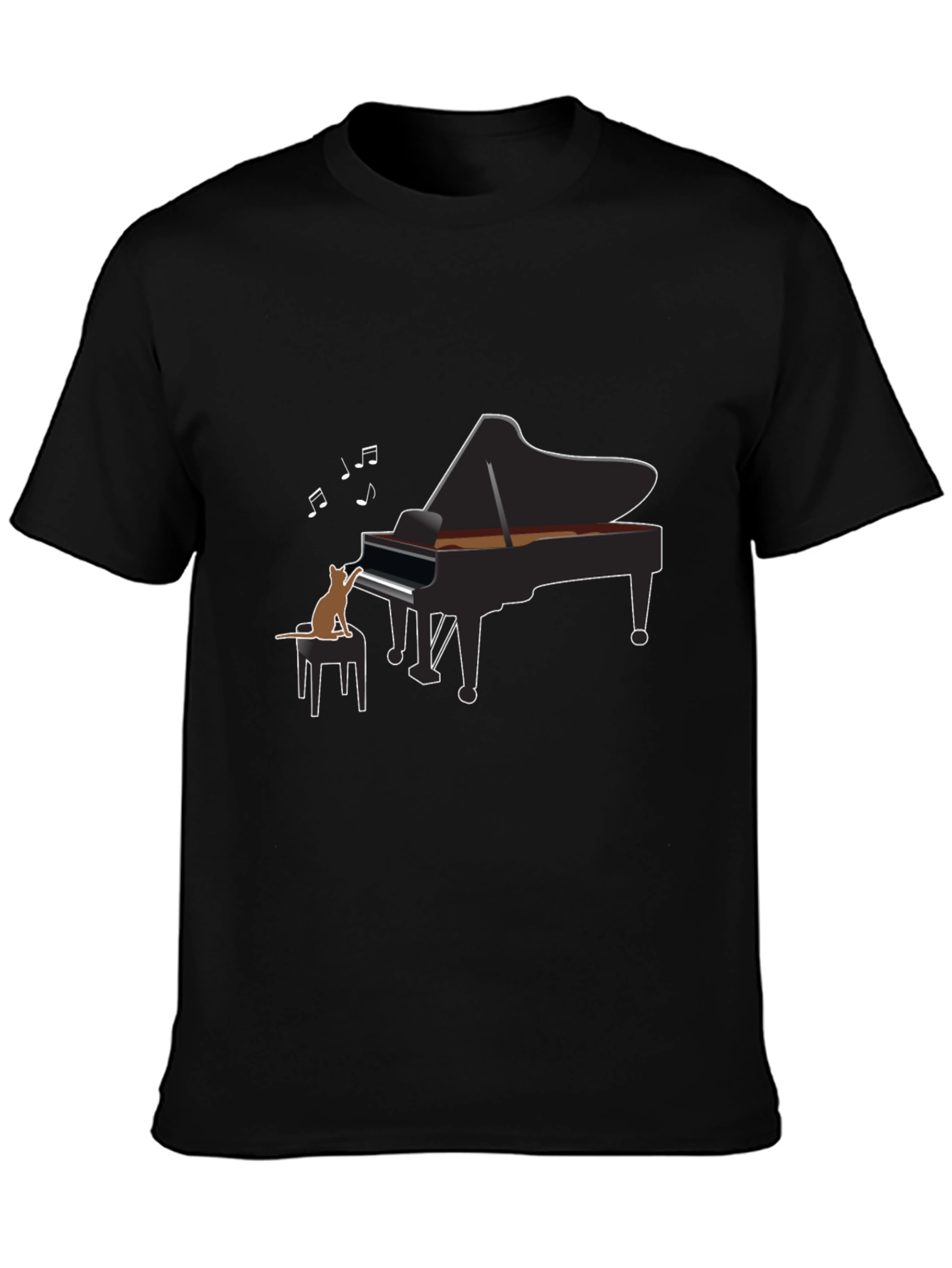 Cat Playing Piano Black T-Shirt - Music Lover Tee