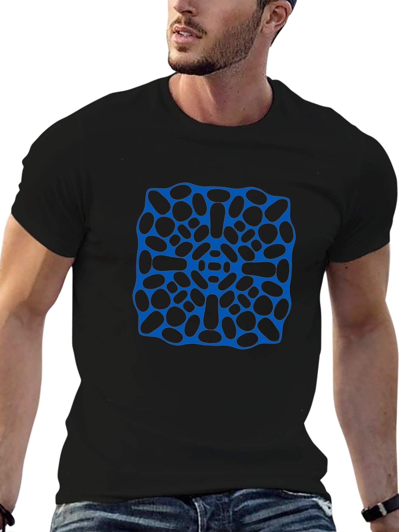 Modern Geometric Print Mens Black T-Shirt
