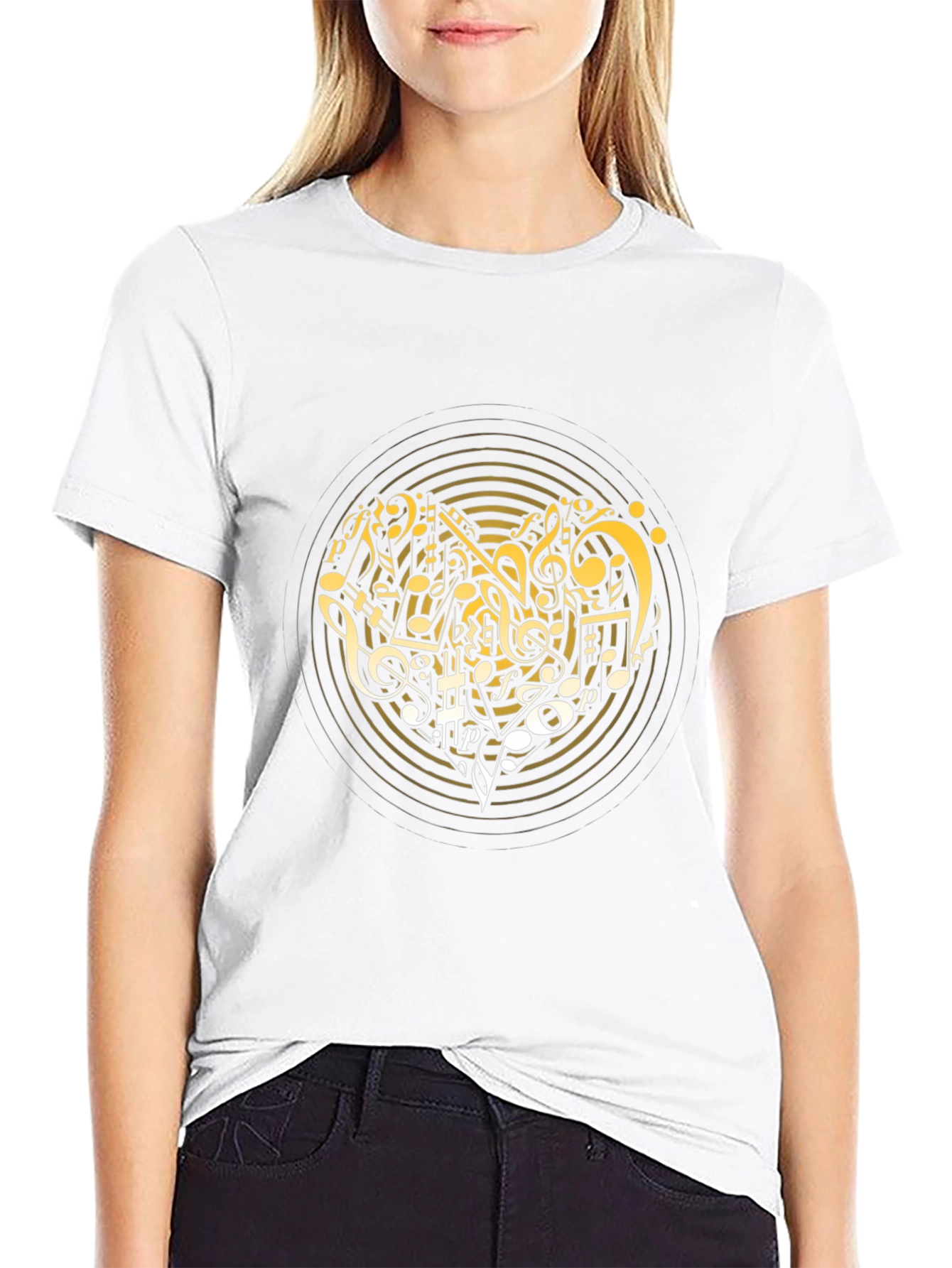 Musical Notes Graphic Print Black T-Shirt