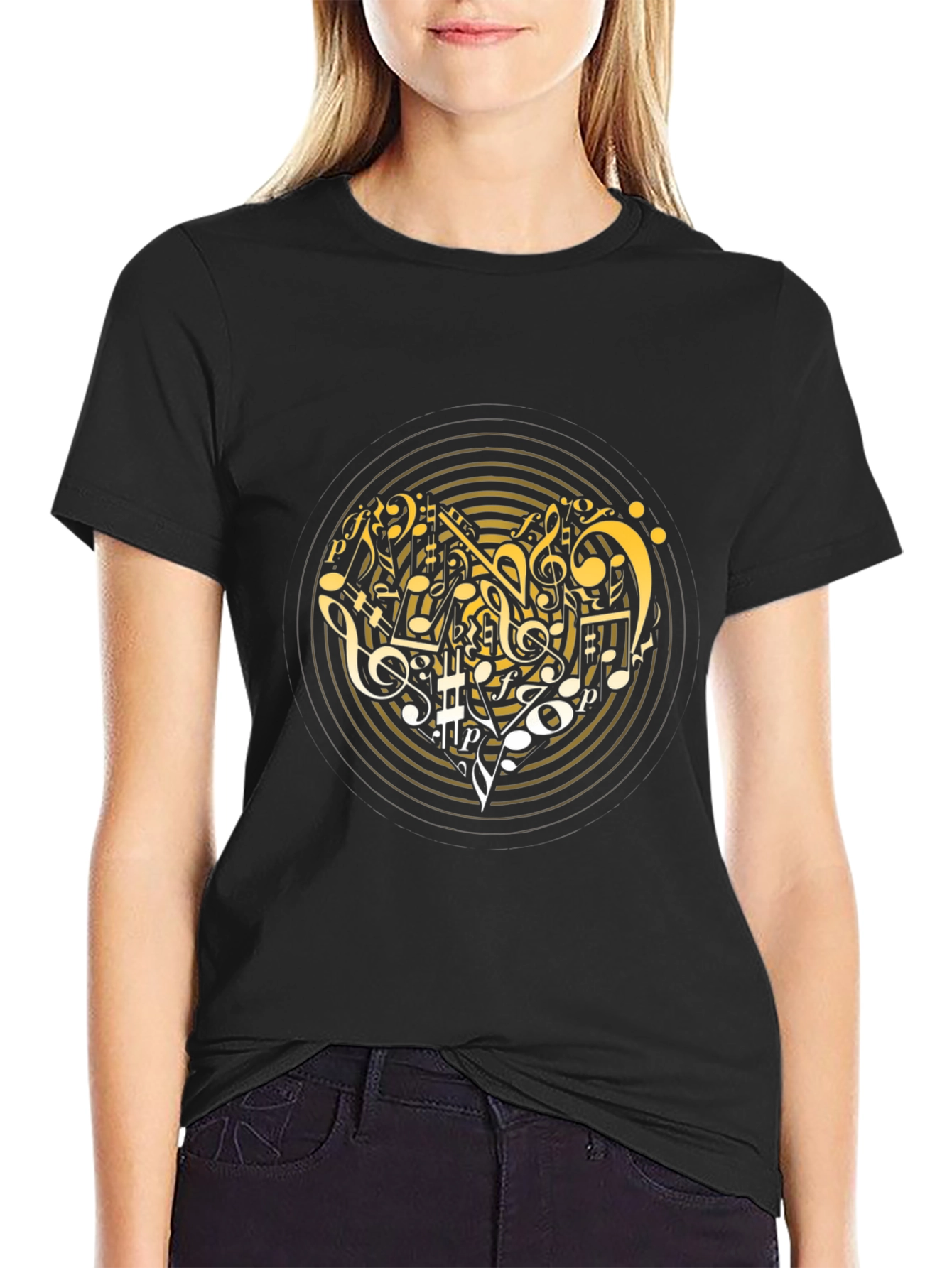 Musical Notes Graphic Print Black T-Shirt