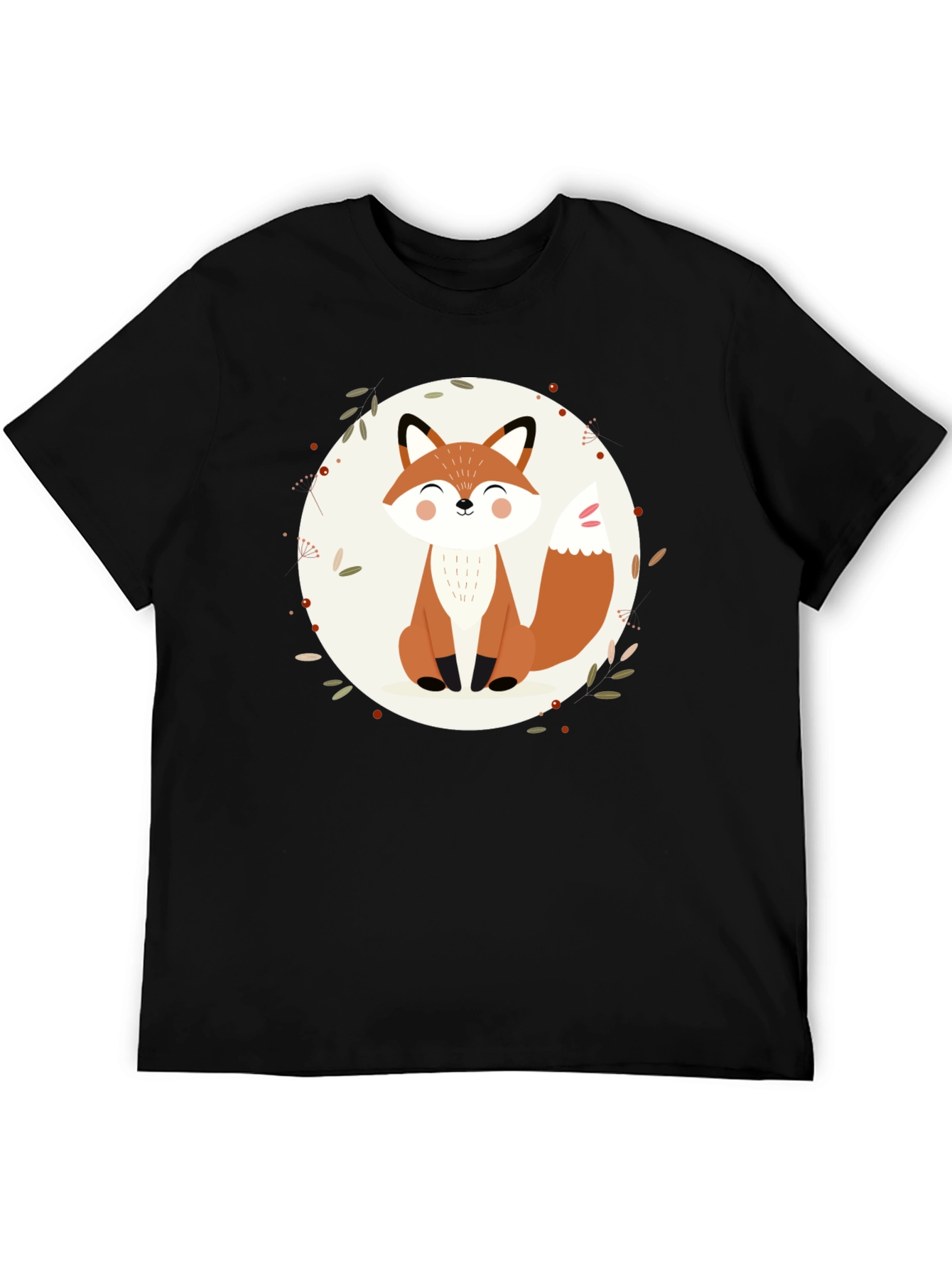 Cute Fox Graphic Black T-Shirt