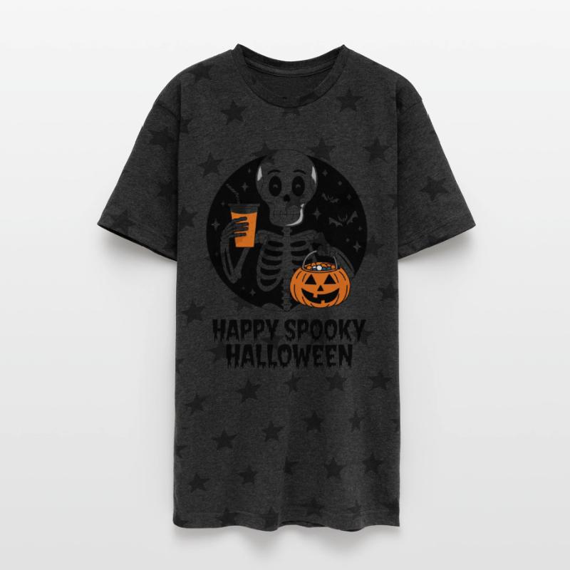 Skeleton with Halloween Pumpkin and Drink