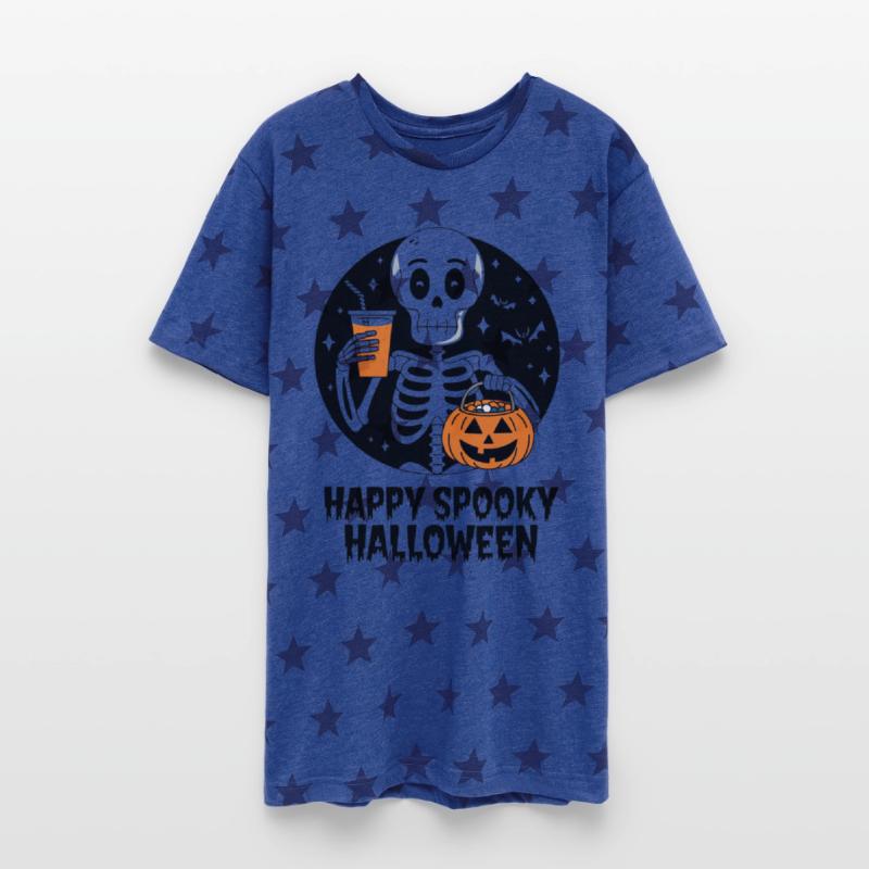 Skeleton with Halloween Pumpkin and Drink