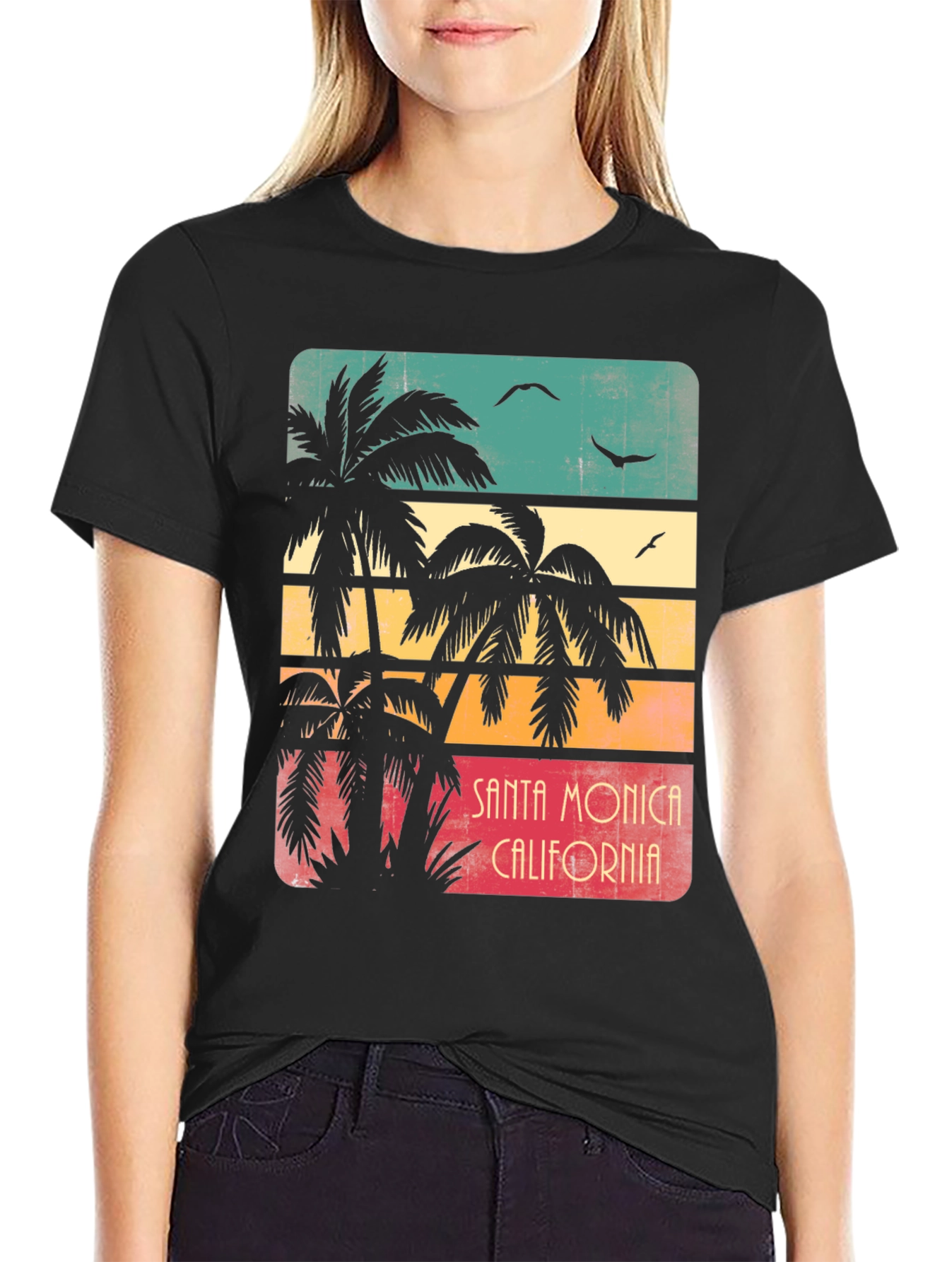 Santa Monica Palm Tree Retro Graphic T-Shirt
