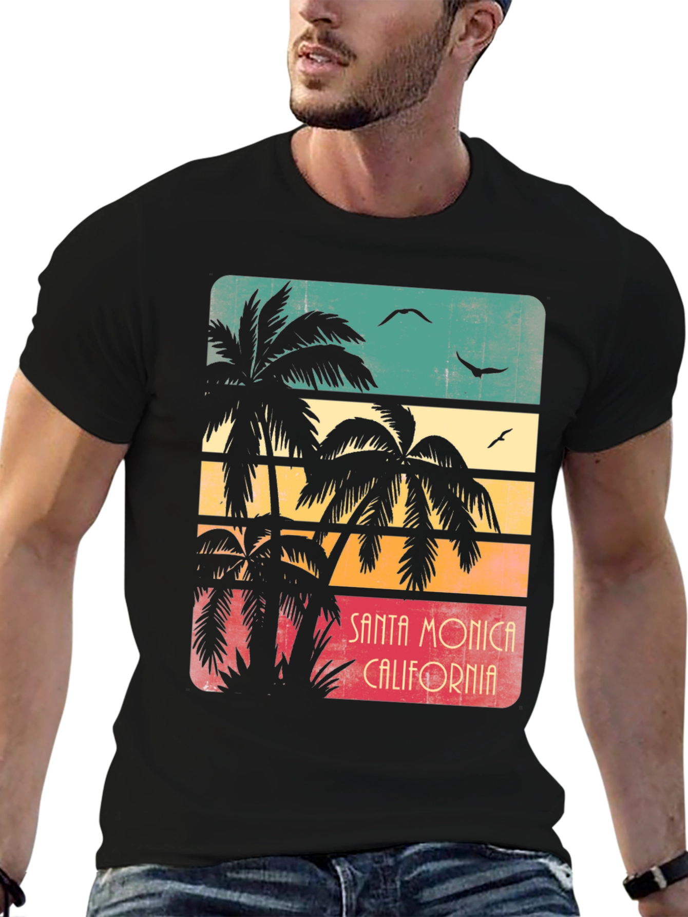 Santa Monica Palm Tree Retro Graphic T-Shirt