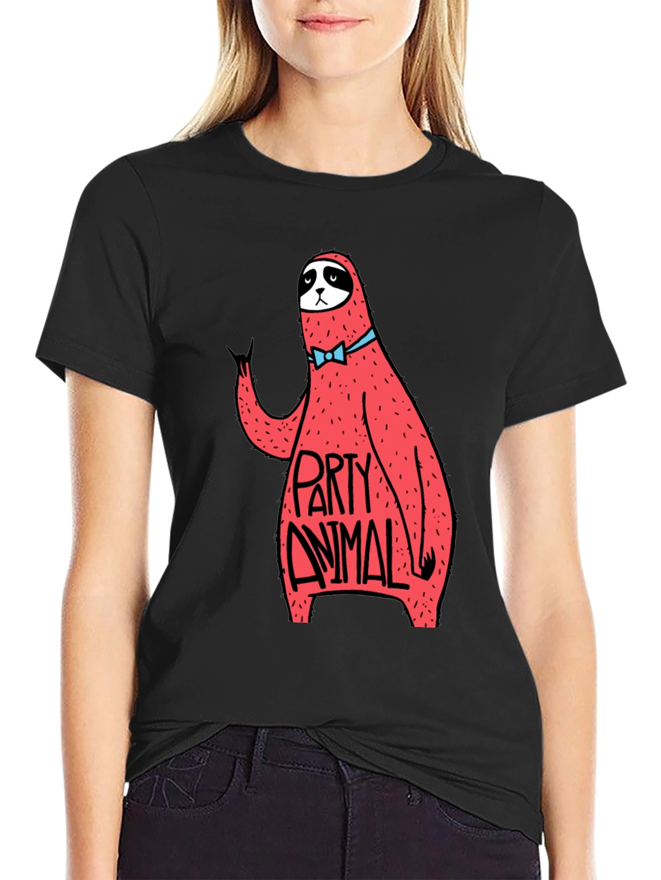 Party Animal Sloth Graphic Tee - Black