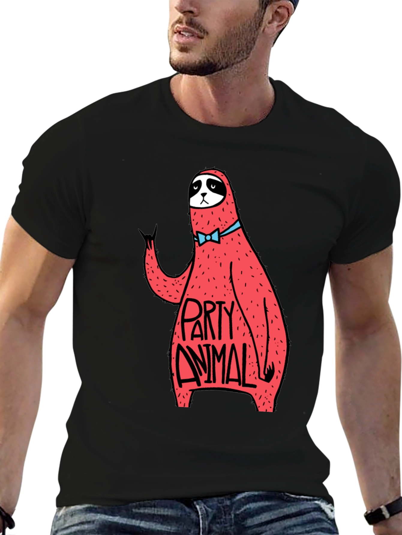 Party Animal Sloth Graphic Tee - Black