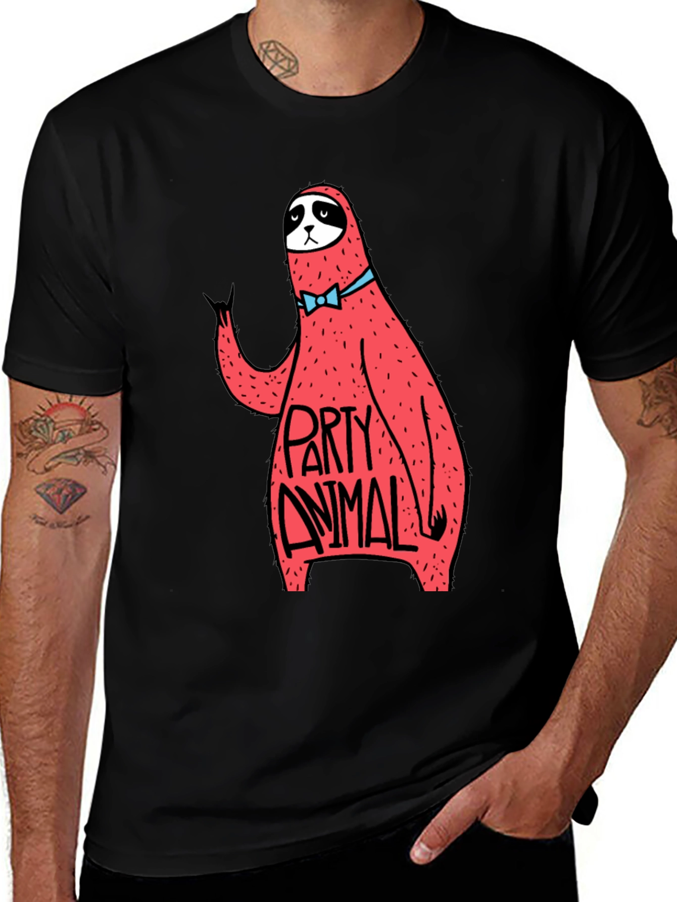 Party Animal Sloth Graphic Tee - Black