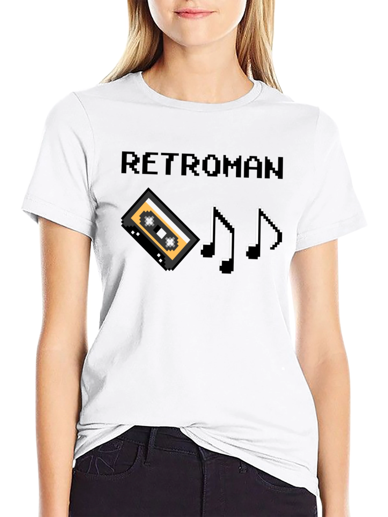 Retroman Retro 8-bit T-Shirt - Cassette & Music Notes