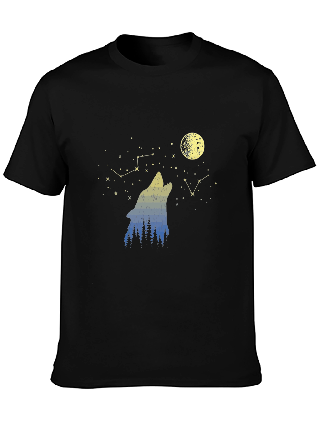 Wolf Howling at Moon T-Shirt - Black