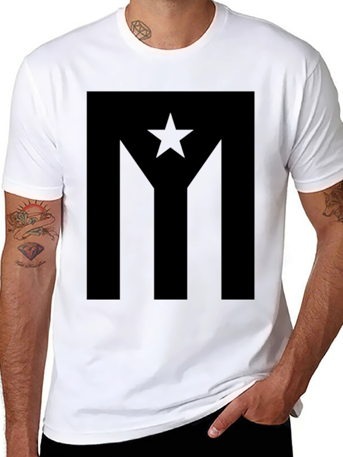 Stylish Black Puerto Rico Flag Graphic T-Shirt
