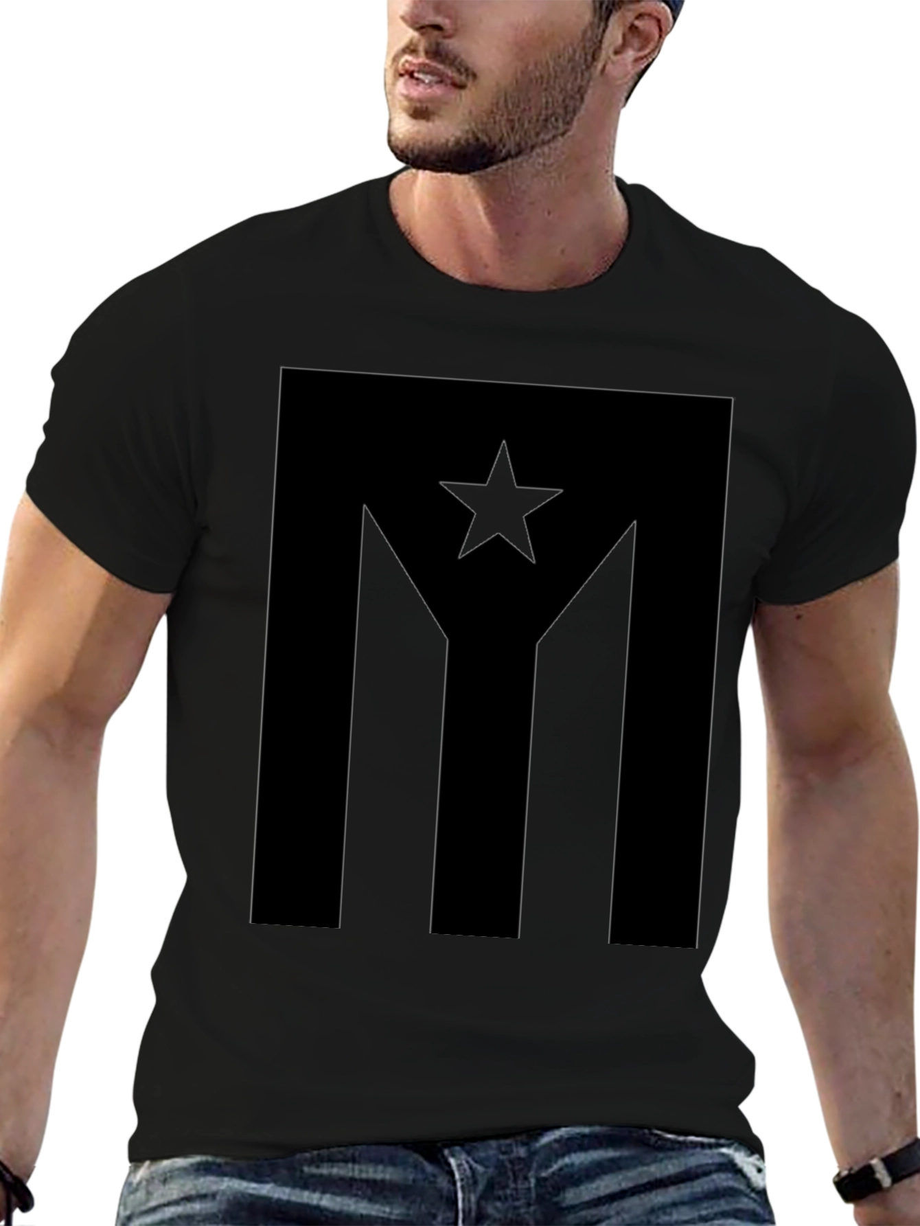 Stylish Black Puerto Rico Flag Graphic T-Shirt