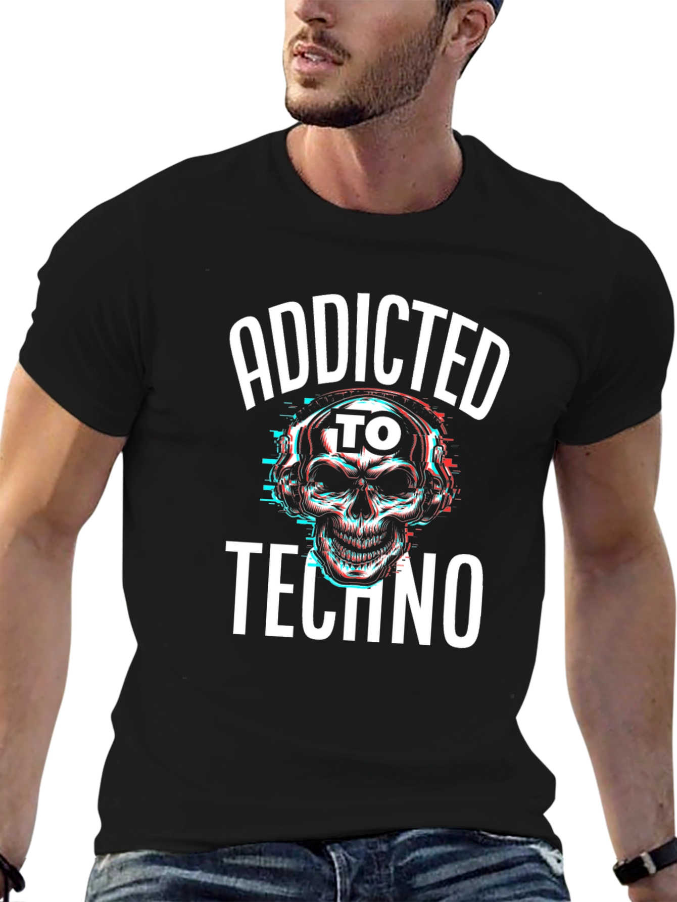 Addicted to Techno Skull Graphic T-Shirt