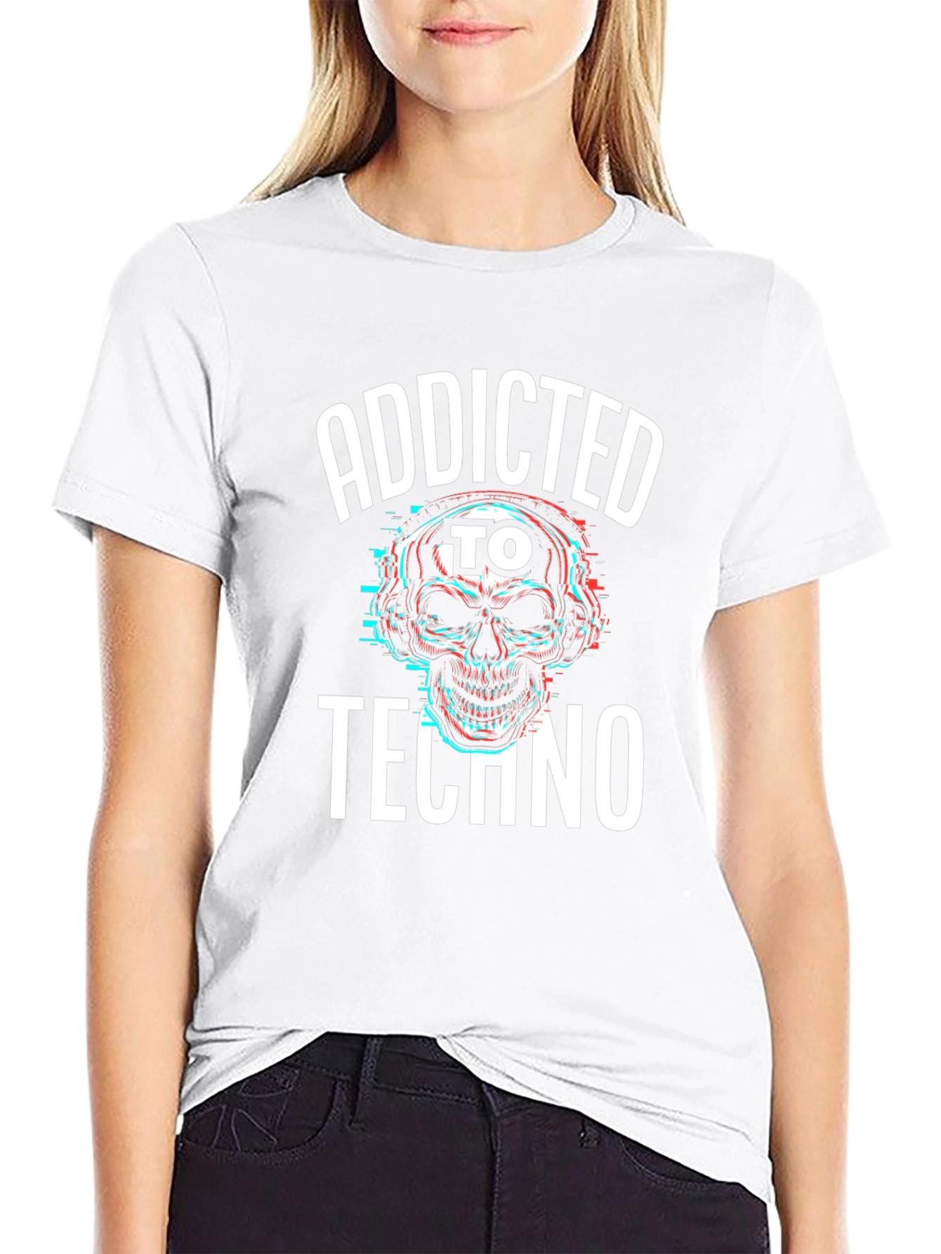 Addicted to Techno Skull Graphic T-Shirt