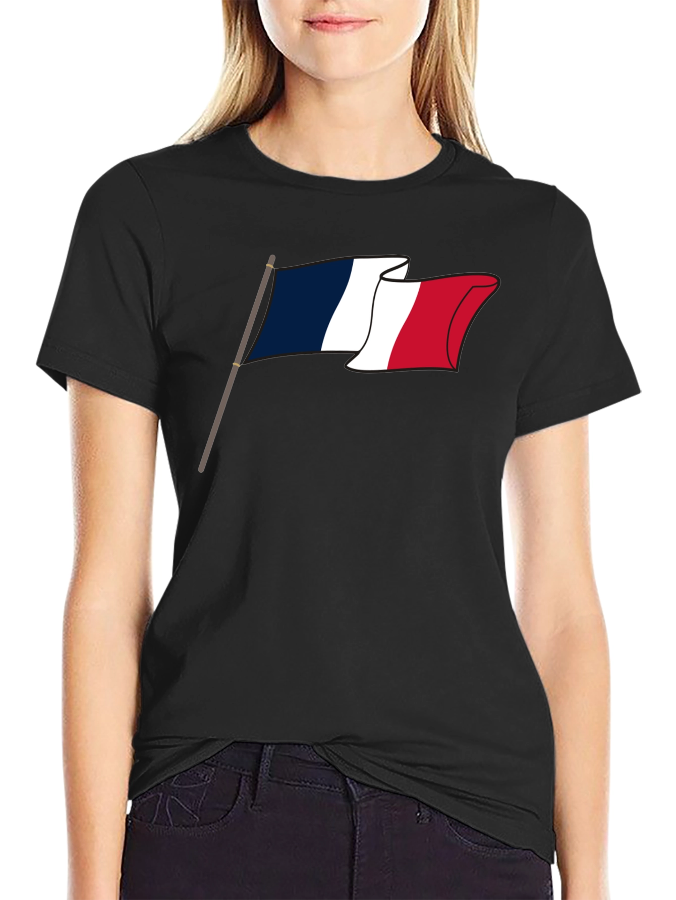 French Flag Graphic Tee - Black Casual T-Shirt
