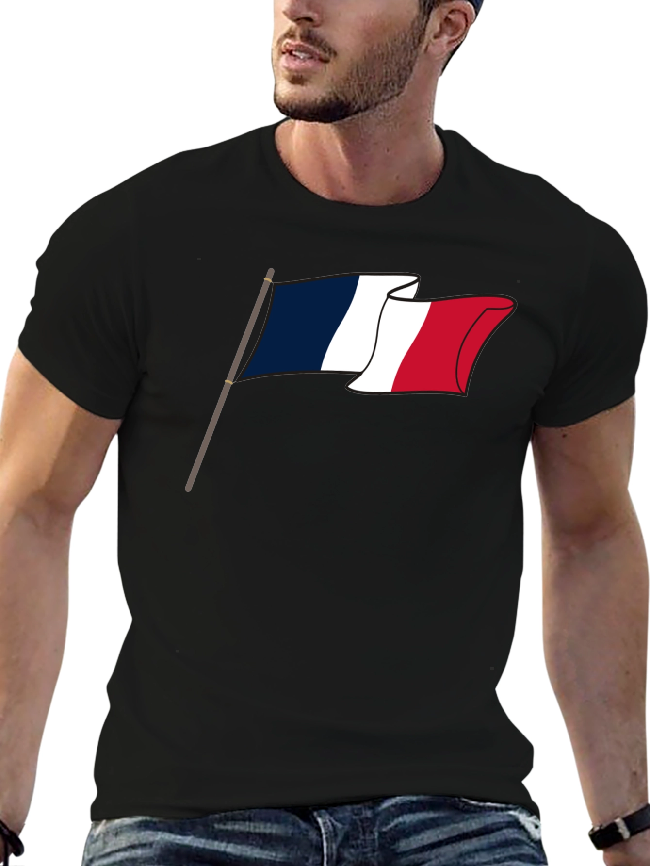 French Flag Graphic Tee - Black Casual T-Shirt