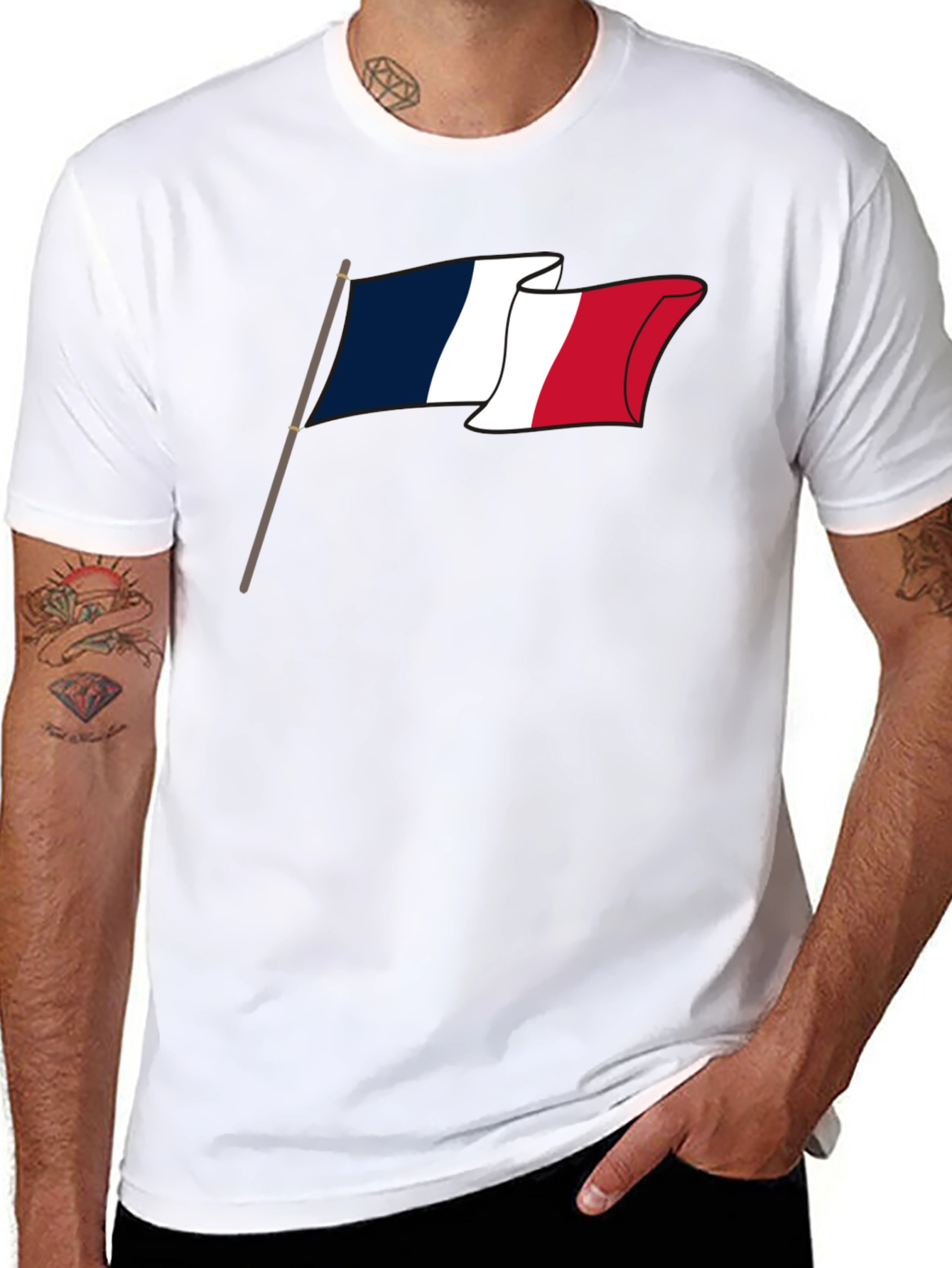 French Flag Graphic Tee - Black Casual T-Shirt