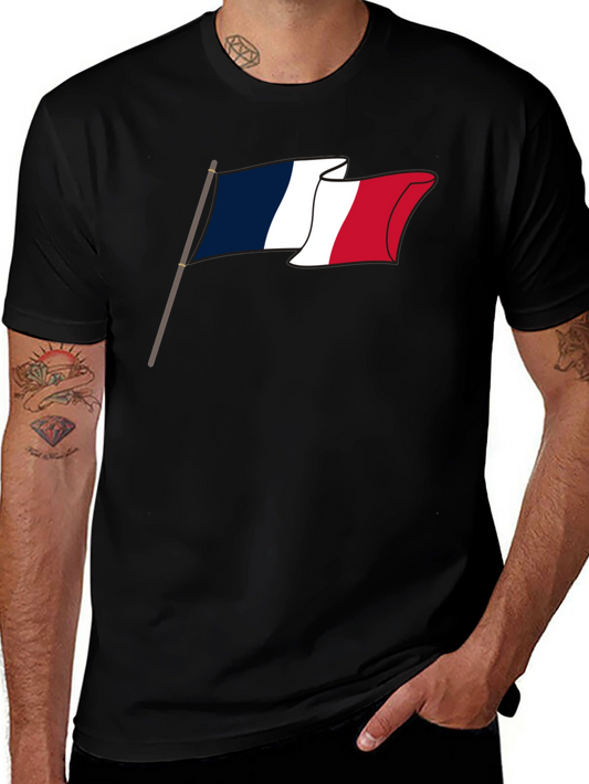 French Flag Graphic Tee - Black Casual T-Shirt