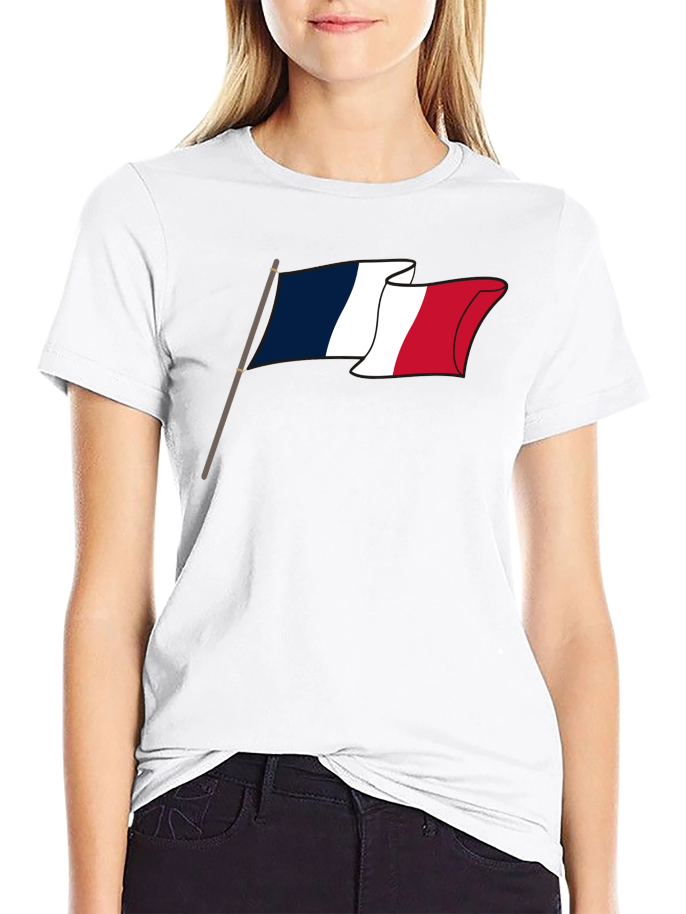 French Flag Graphic Tee - Black Casual T-Shirt